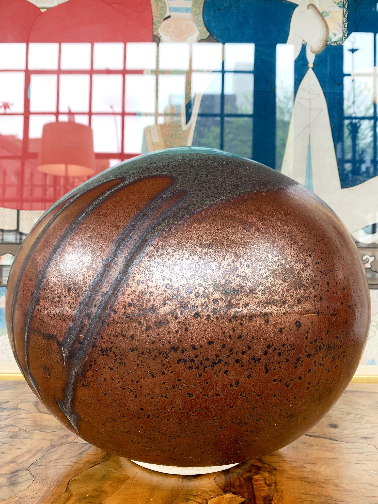Stoneware Thom Lussier Ceramic Vessel #2, from the Oxidized Copper Collection For Sale