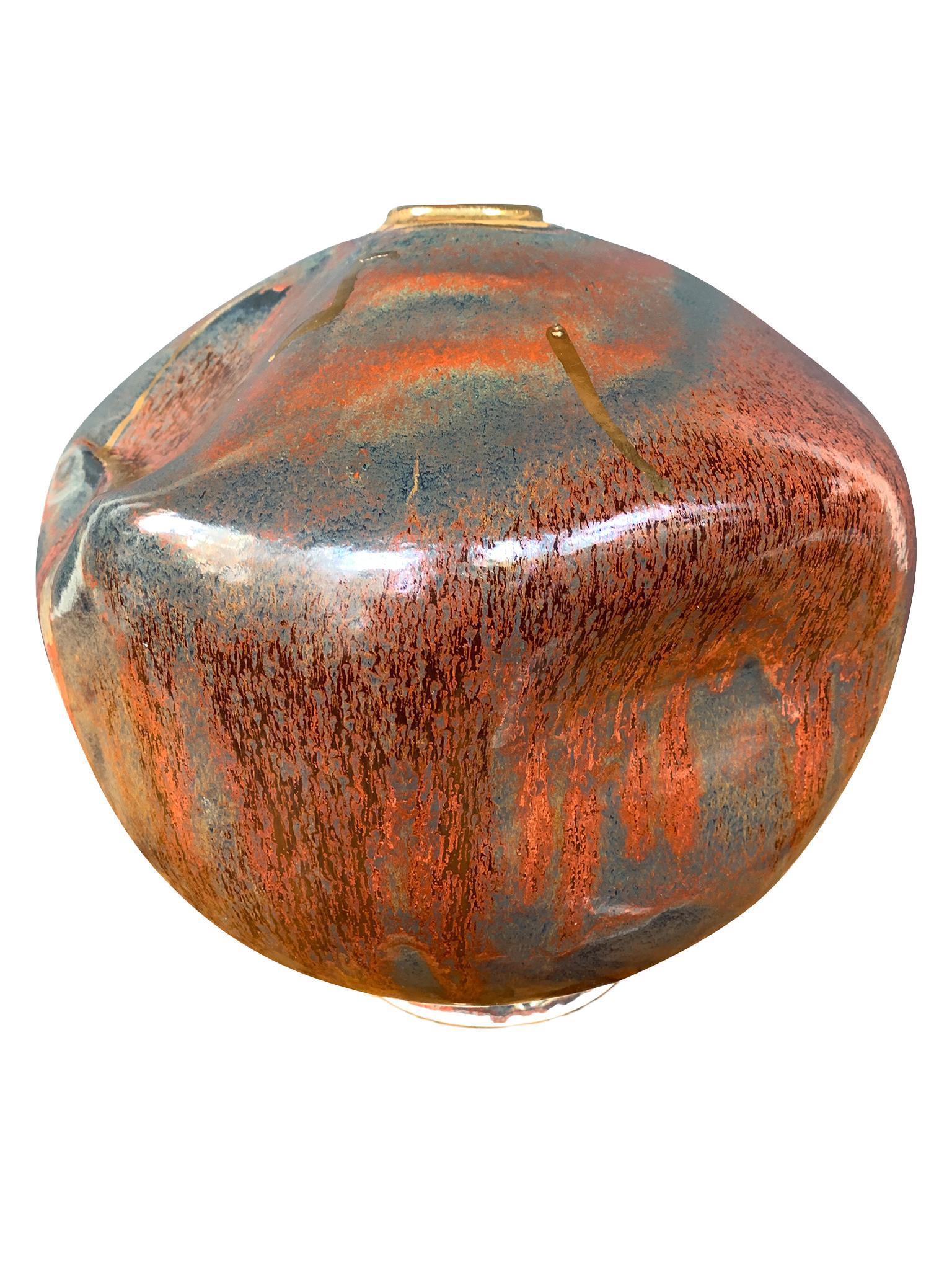American Thom Lussier Ceramic Vessel #3, from the Golden Patina Collection For Sale