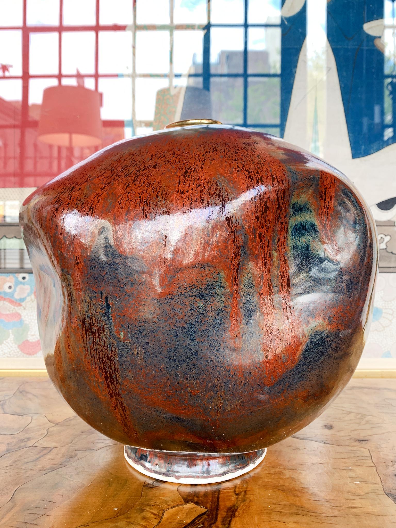 Glazed Thom Lussier Ceramic Vessel #3, from the Golden Patina Collection For Sale