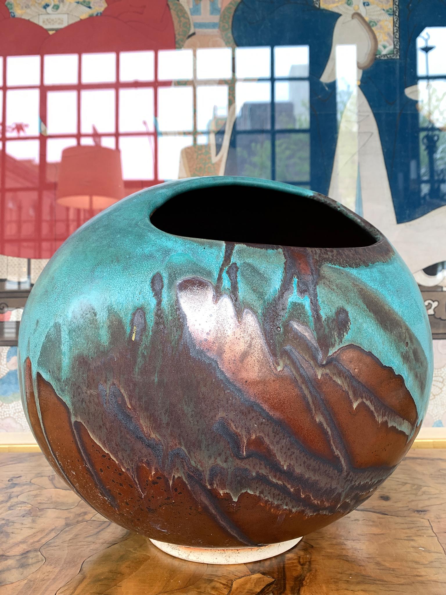 American Thom Lussier Ceramic Vessel #3 - From the Oxidized Copper Collection For Sale