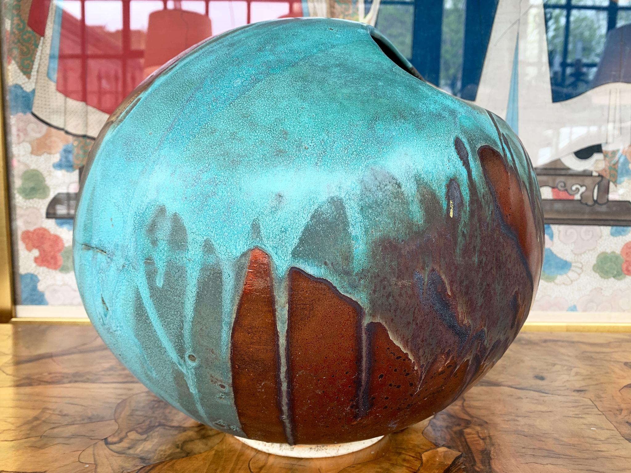 Glazed Thom Lussier Ceramic Vessel #3 - From the Oxidized Copper Collection For Sale