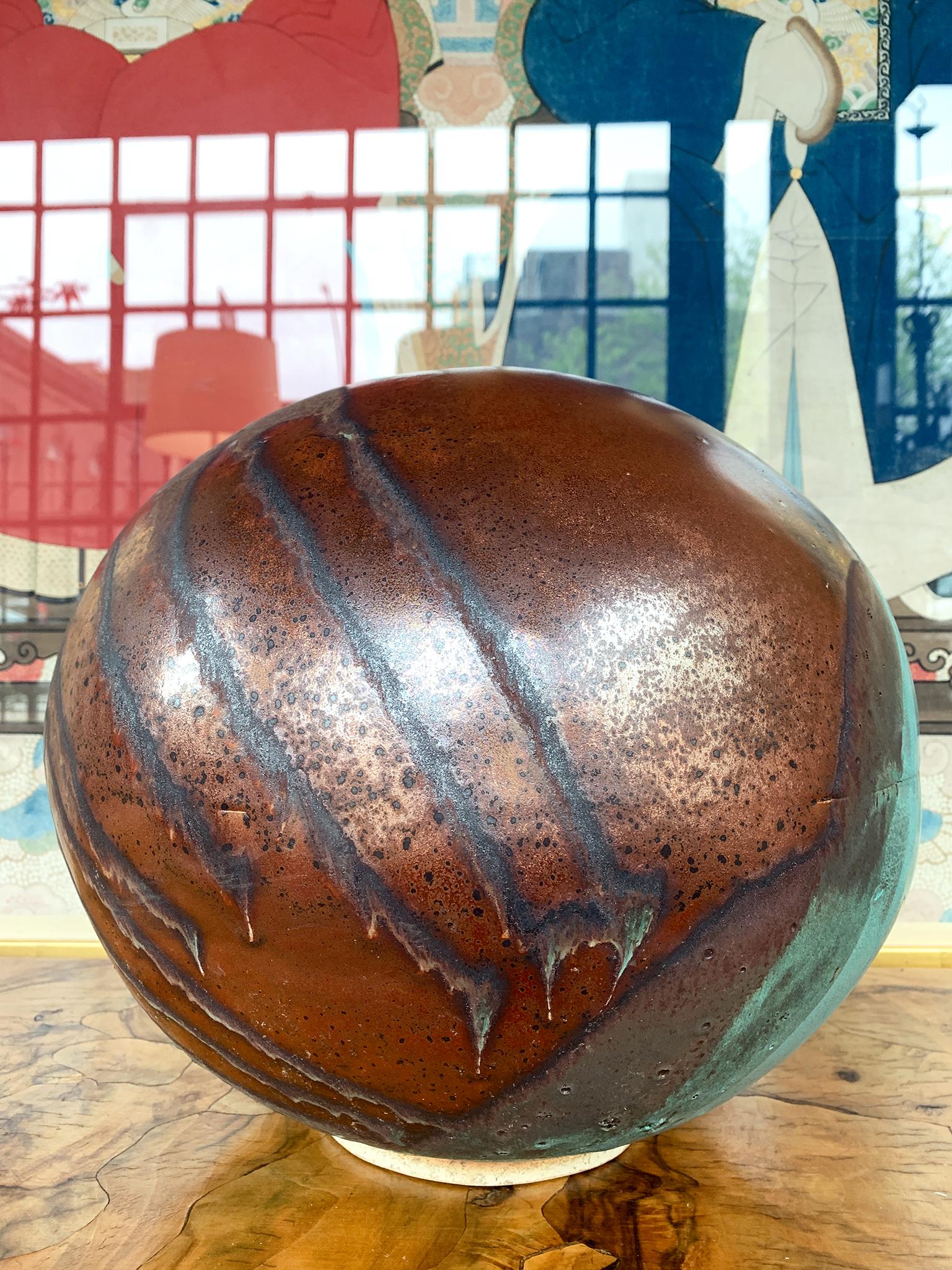 Stoneware Thom Lussier Ceramic Vessel #3 - From the Oxidized Copper Collection For Sale