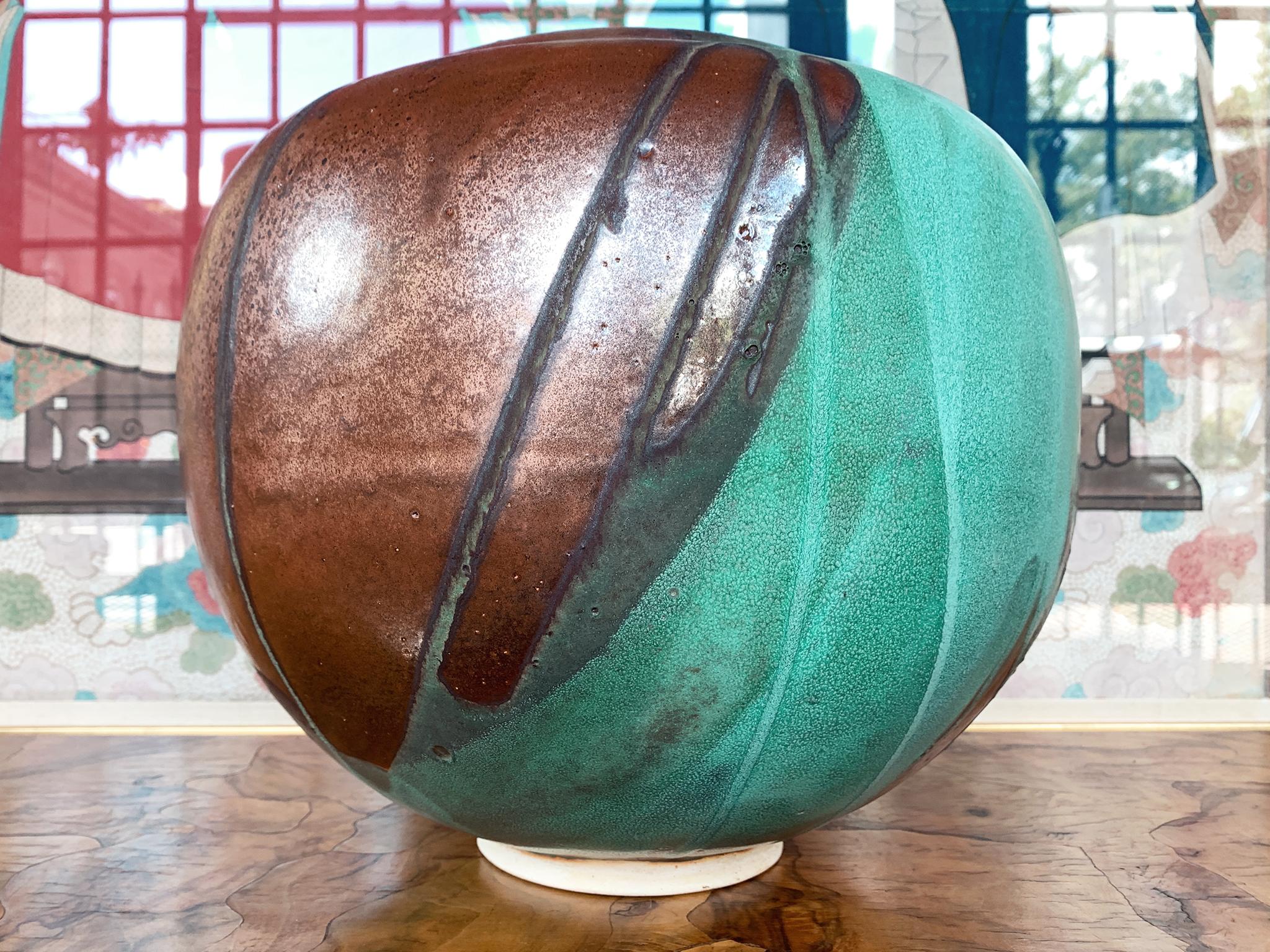 Glazed Thom Lussier Ceramic Vessel #7, from the Oxidized Copper Collection For Sale