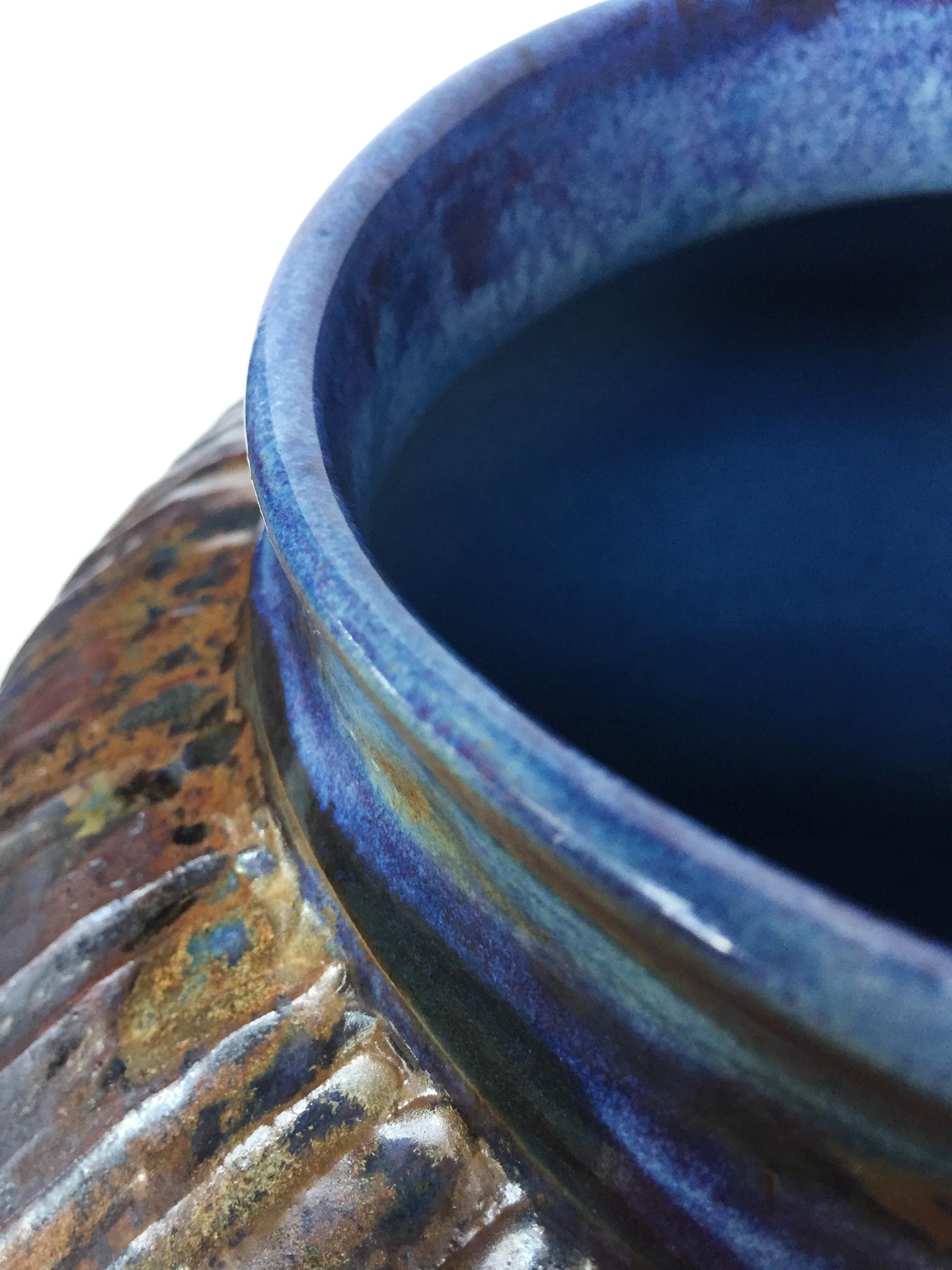 Thom Lussier Glazed Ceramic Urn with Blue Interior 1