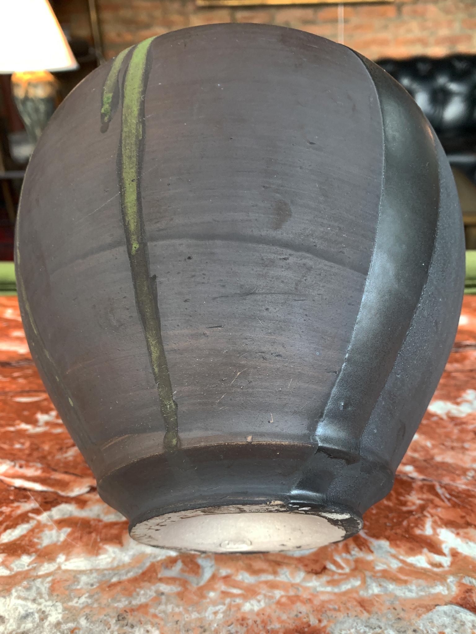 Thom Lussier Green and Metallic Black Ceramic Pot 2