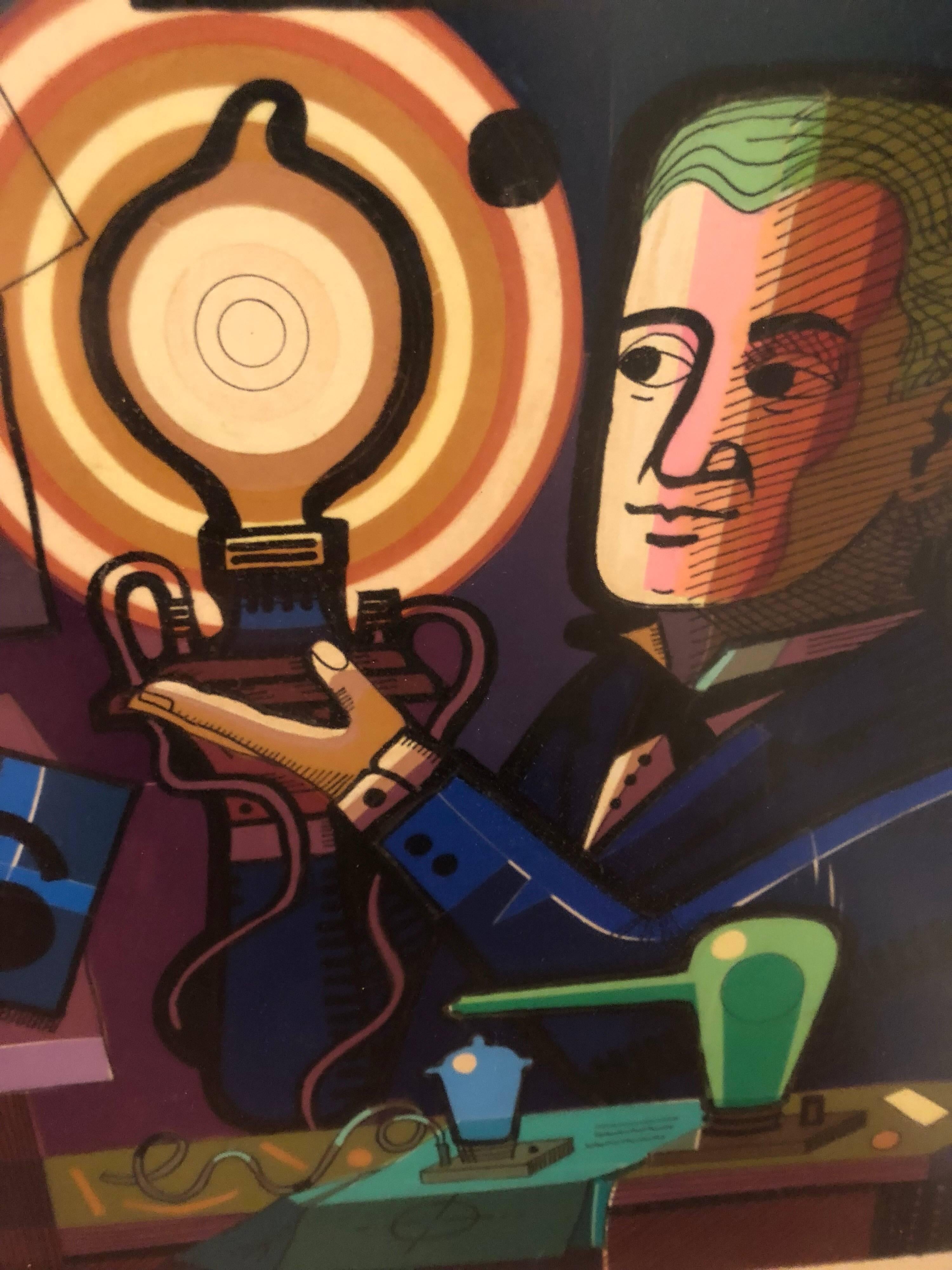 Lithographie colorée de Thomas Edison signée Thom Vromen Excellent état - En vente à Redding, CT