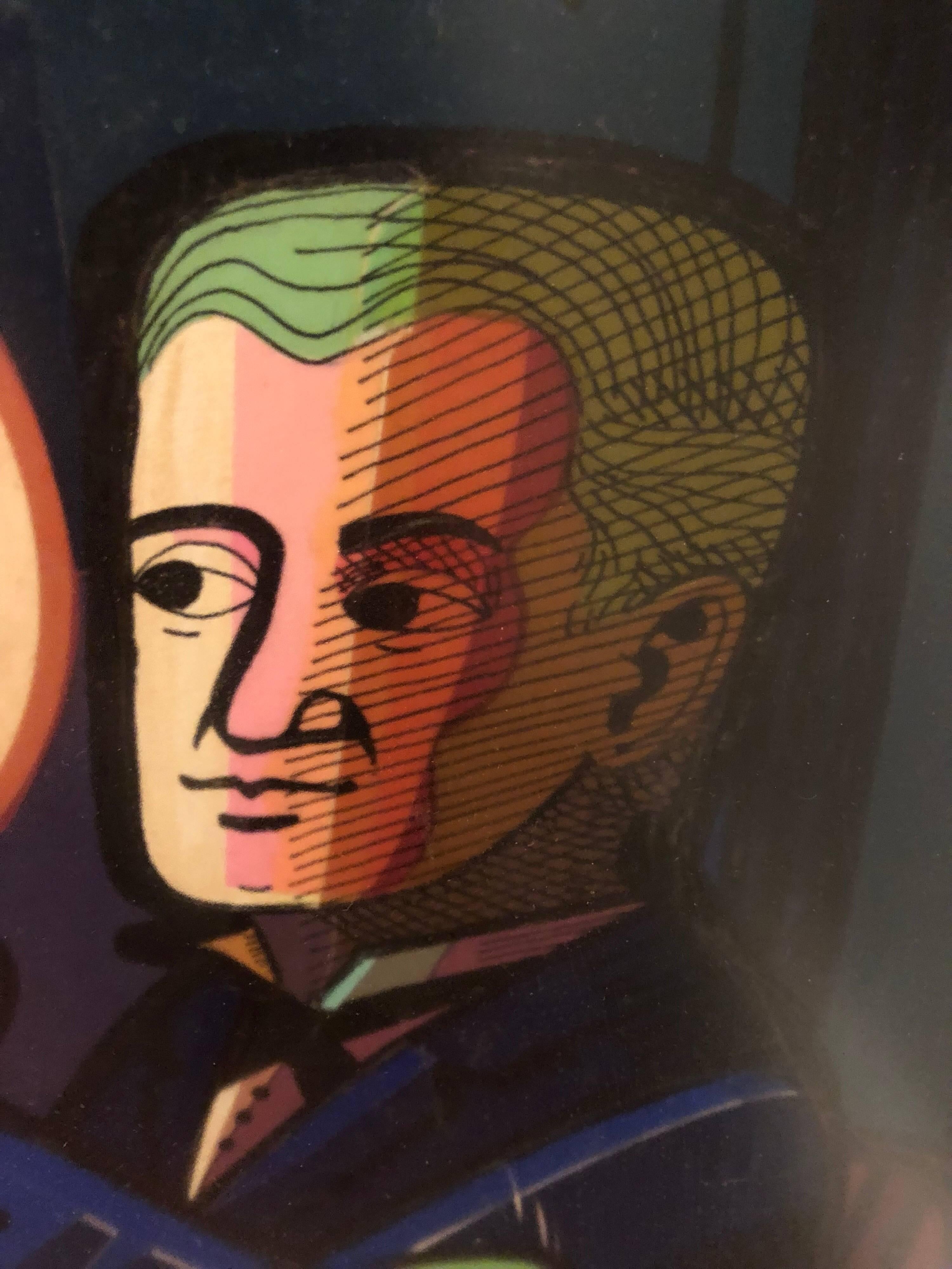 Milieu du XXe siècle Lithographie colorée de Thomas Edison signée Thom Vromen en vente