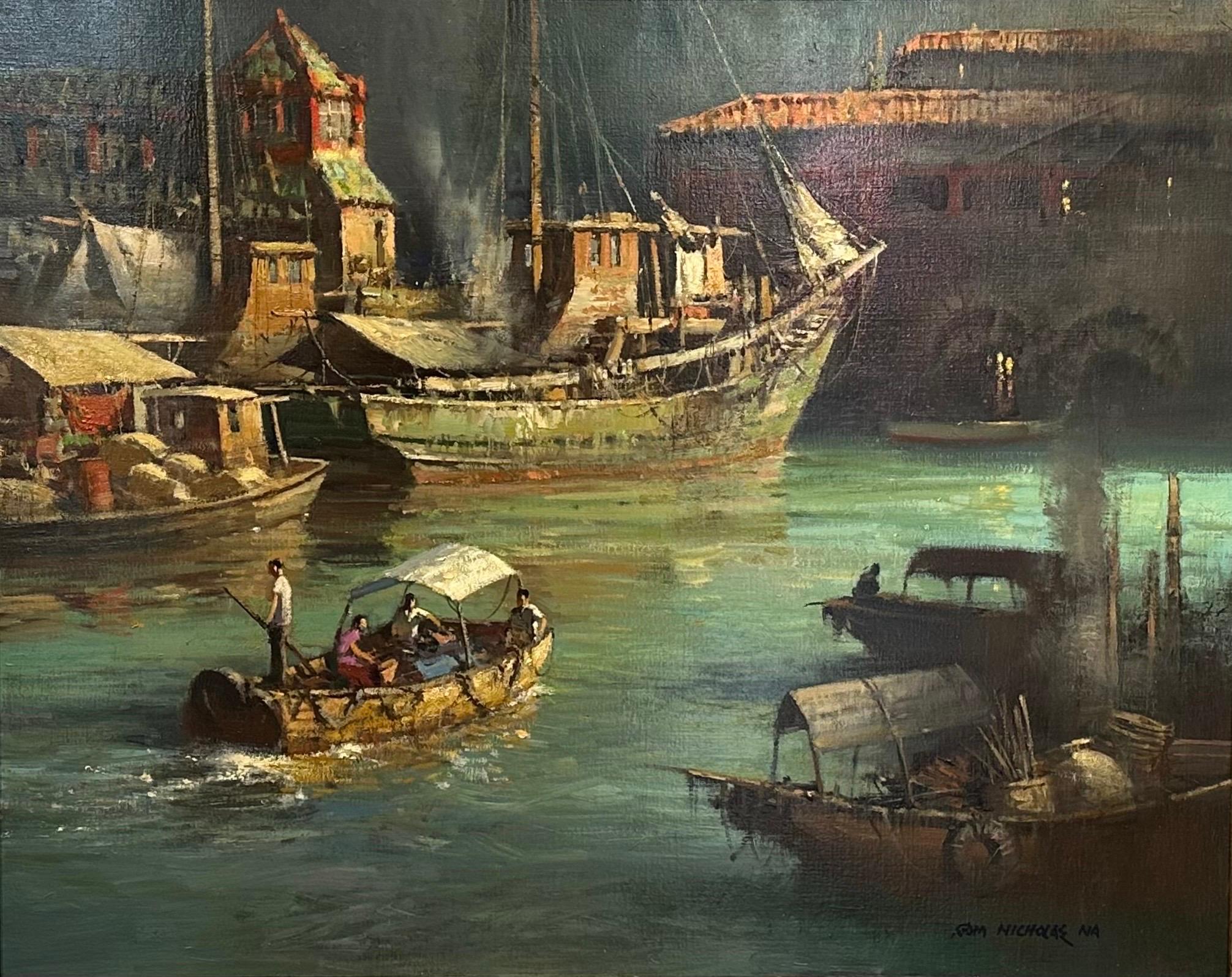 Landscape Painting Thomas A. Nicholas - Port de Hong Kong