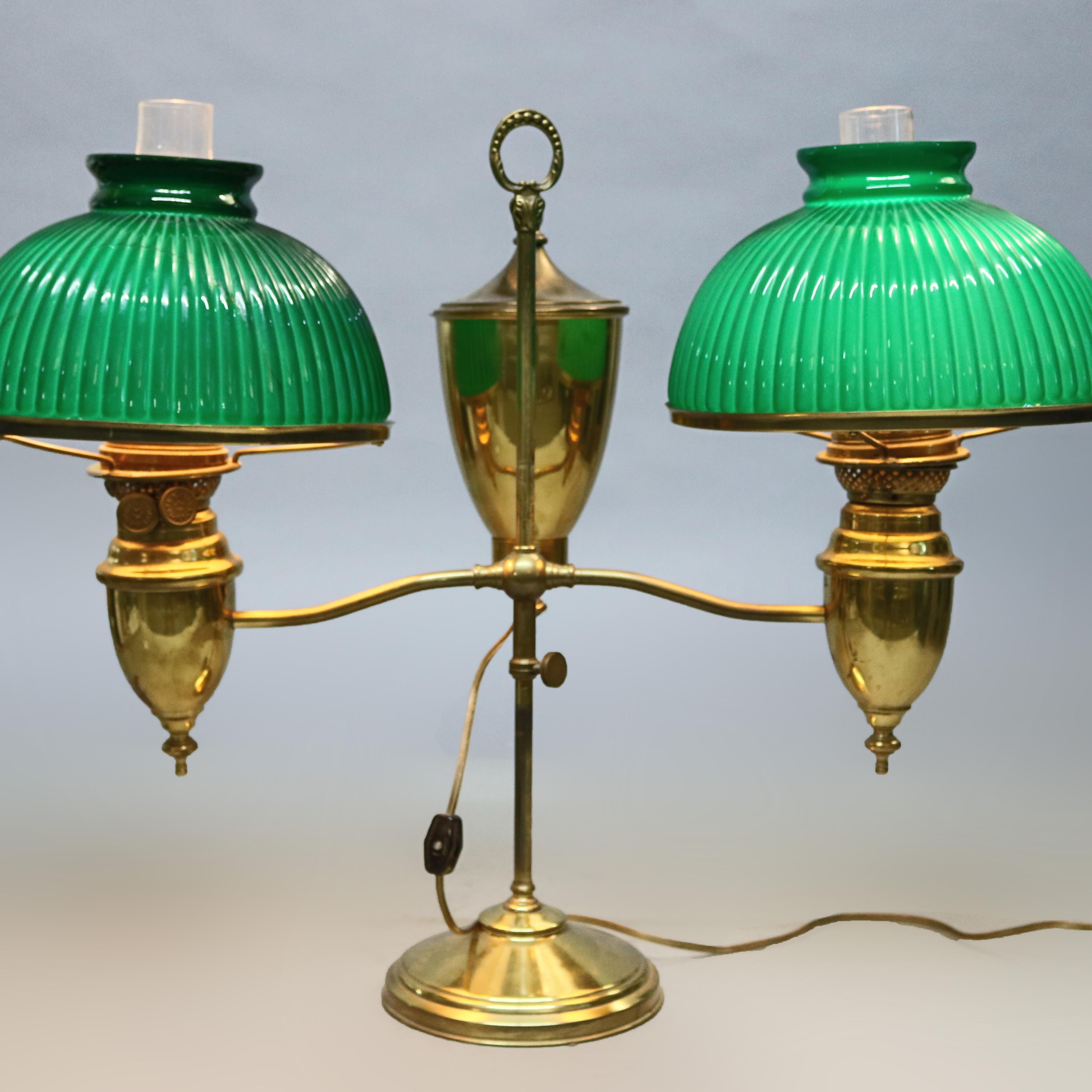 Thomas Adams Brass Double Student Lamp, circa 1940 2