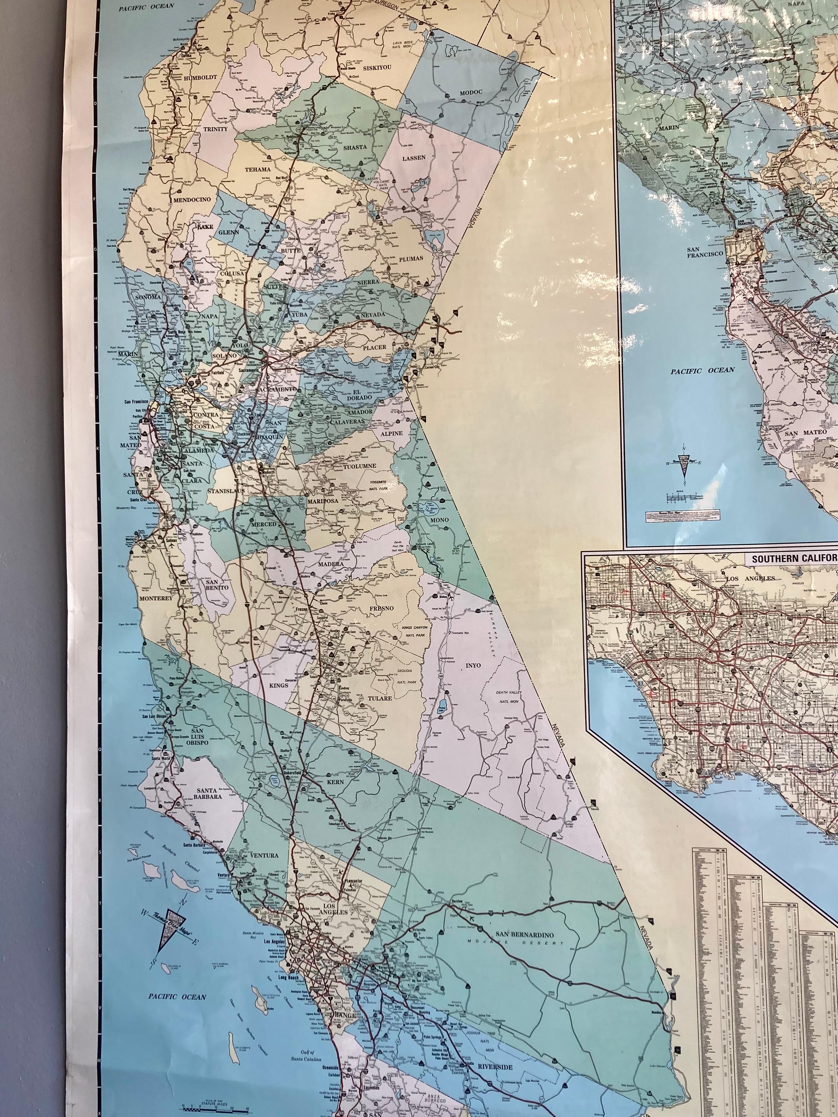 Fin du 20e siècle Thomas et consorts. Carte de l'État de Californie d'époque en vente