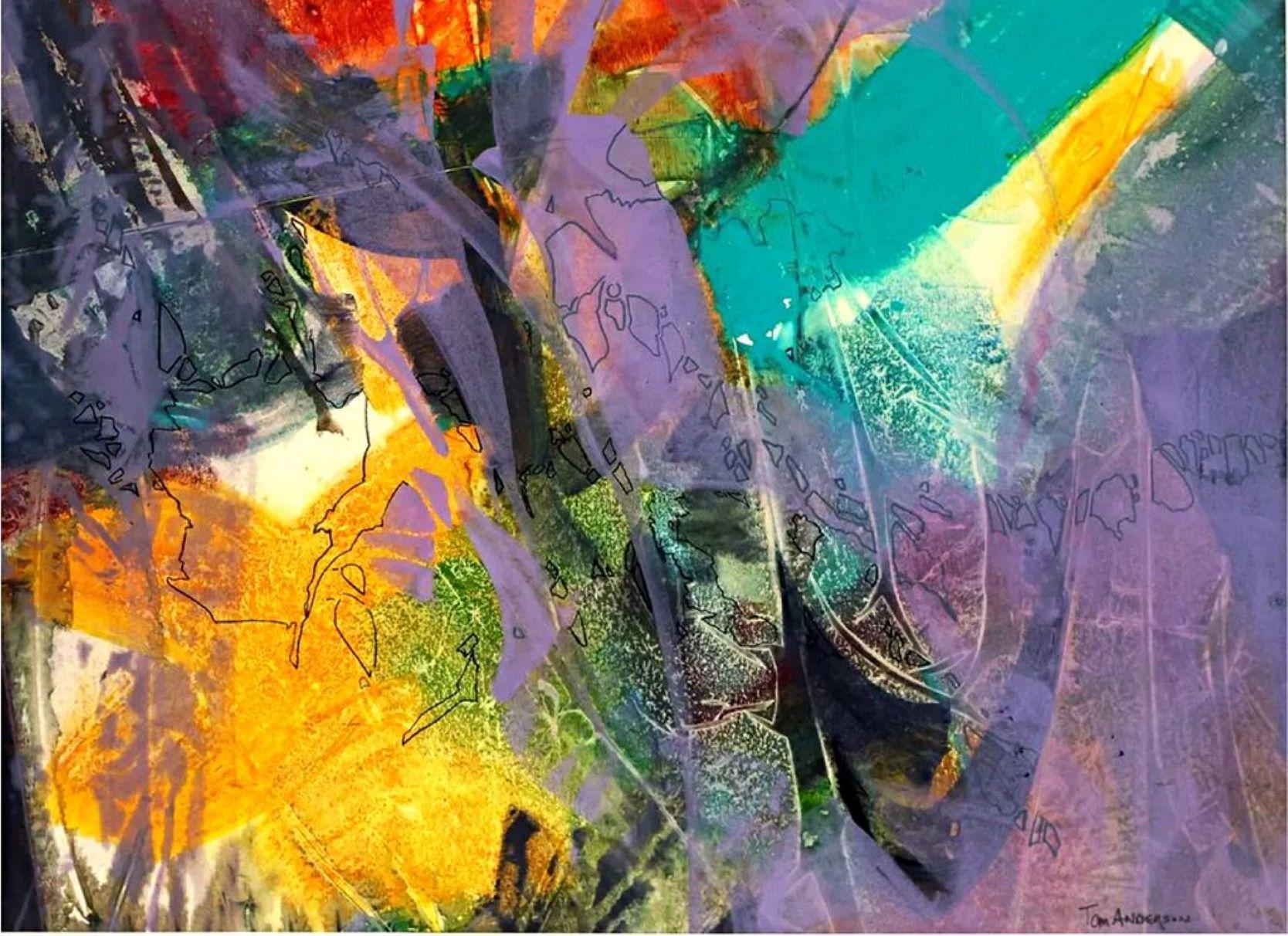 Thomas Anderson Abstract Expressionist painting on paper, unique, signed, Framed For Sale 1