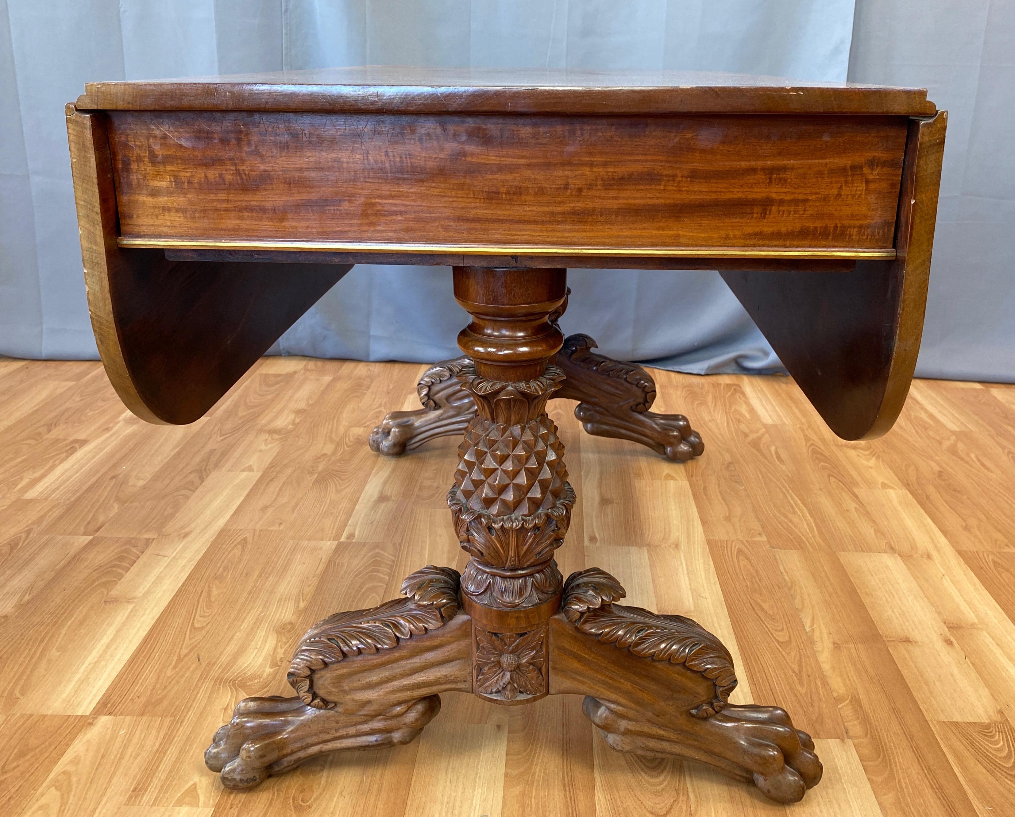 Brass Thomas Astens American Classical Mahogany Drop-Leaf Dining Table, Early 1820s