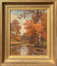 Antique Autumn Stroll, 1885 by Hudson River School artist Thomas B. Craig (1849-1924)