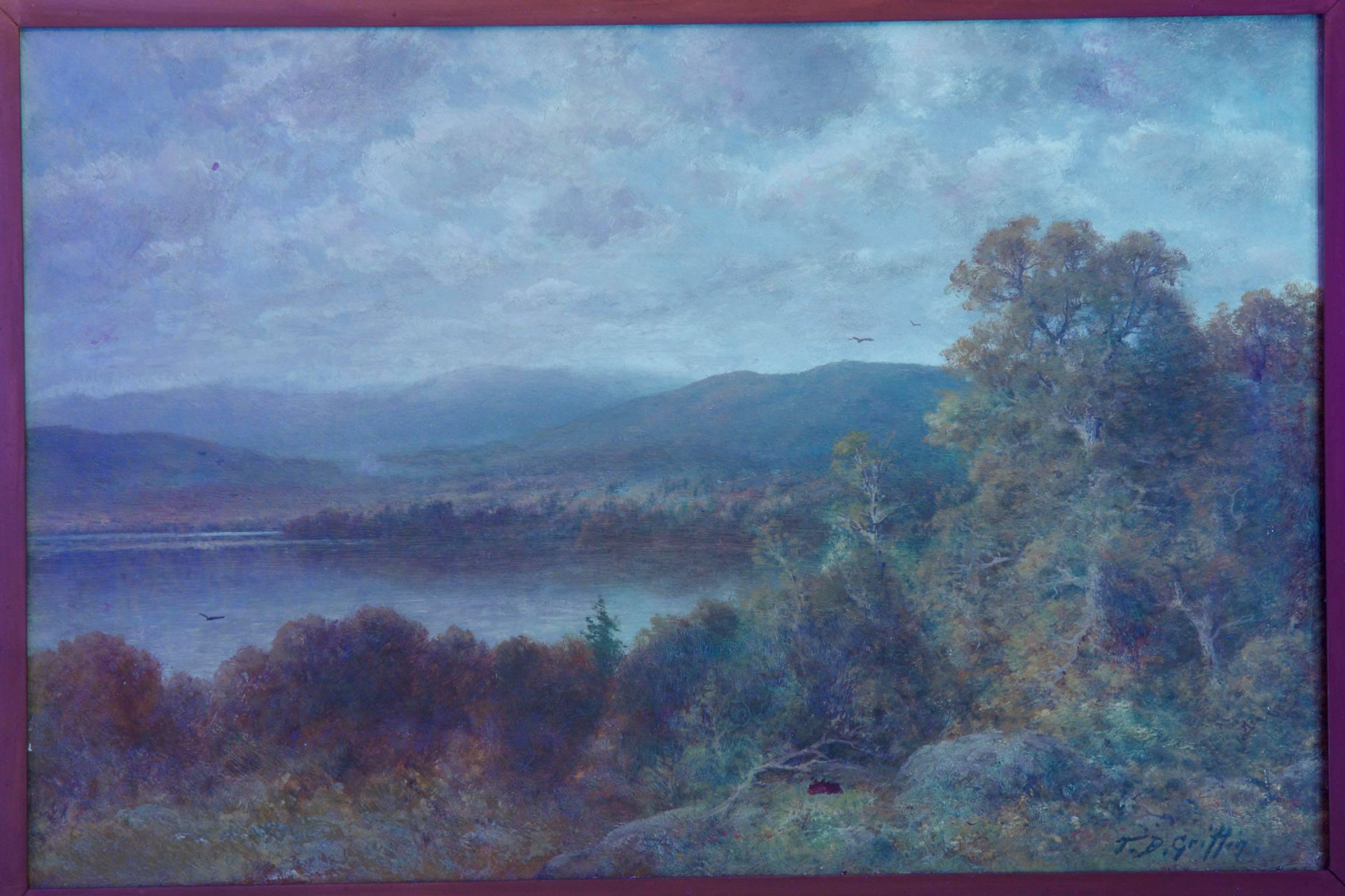 Thomas B. Griffin, Antique Oil Landscape Painting of Lake 3