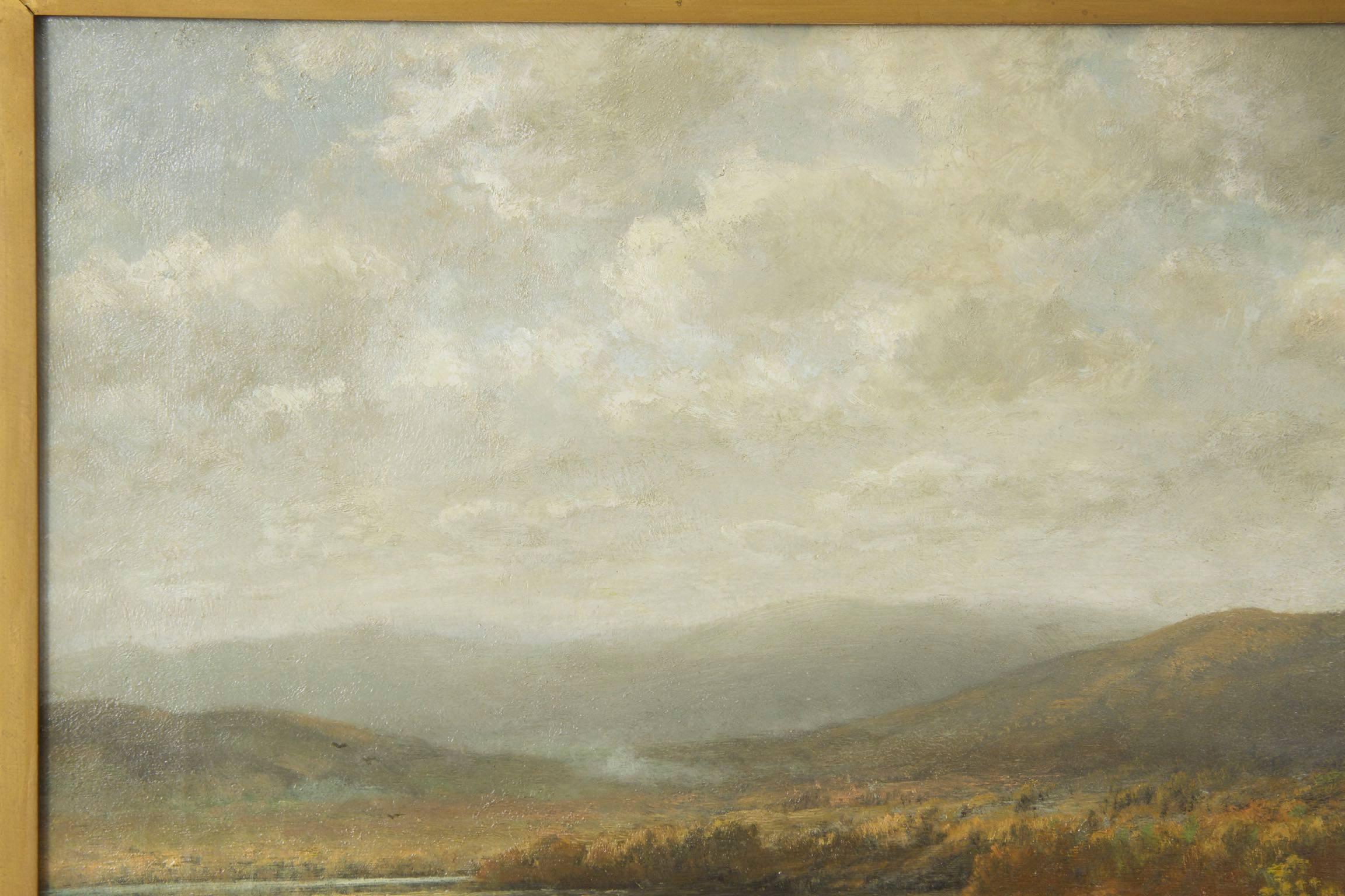 Barbizon School Thomas B. Griffin, Antique Oil Landscape Painting of Lake