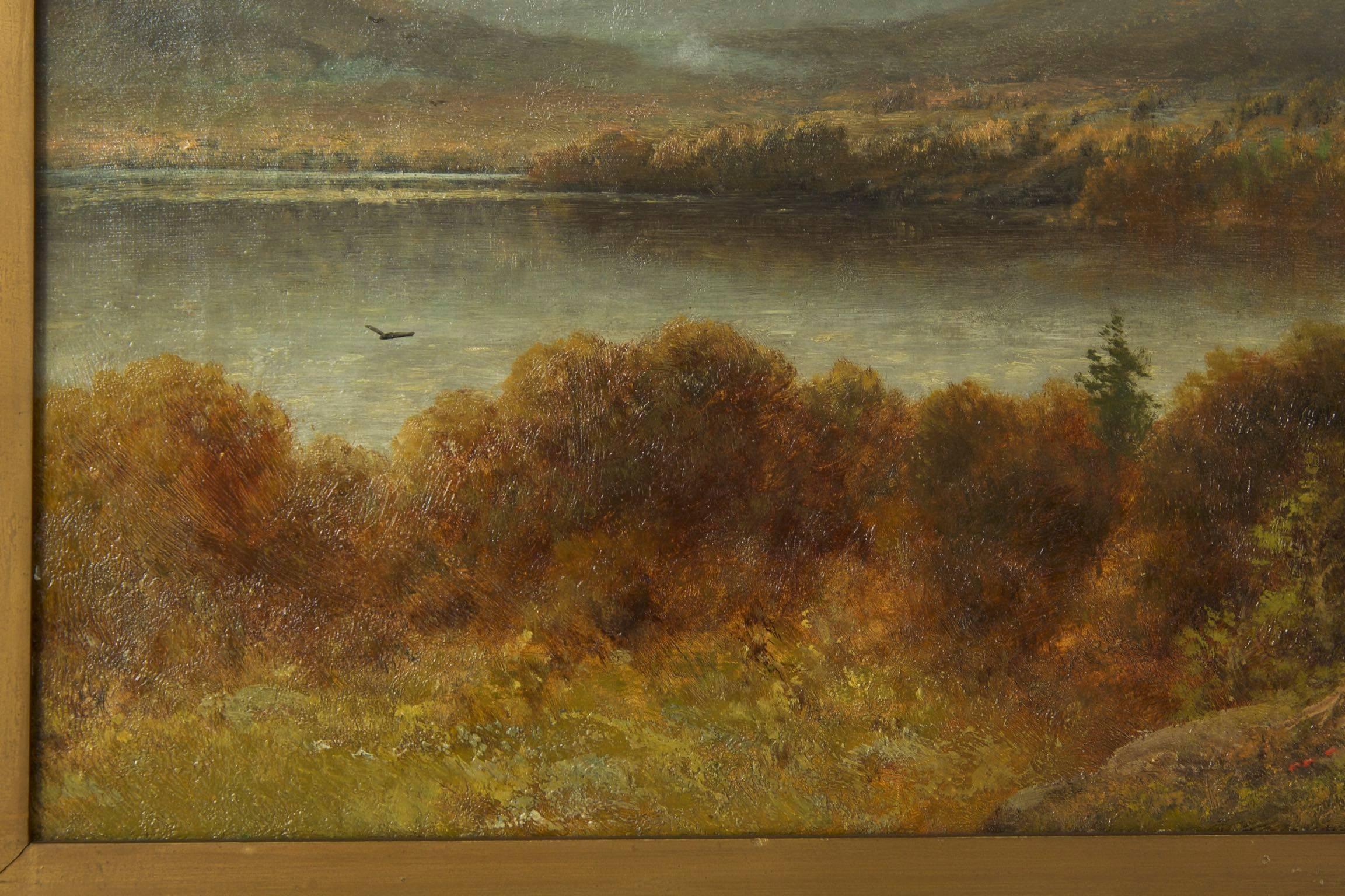 Hand-Painted Thomas B. Griffin, Antique Oil Landscape Painting of Lake
