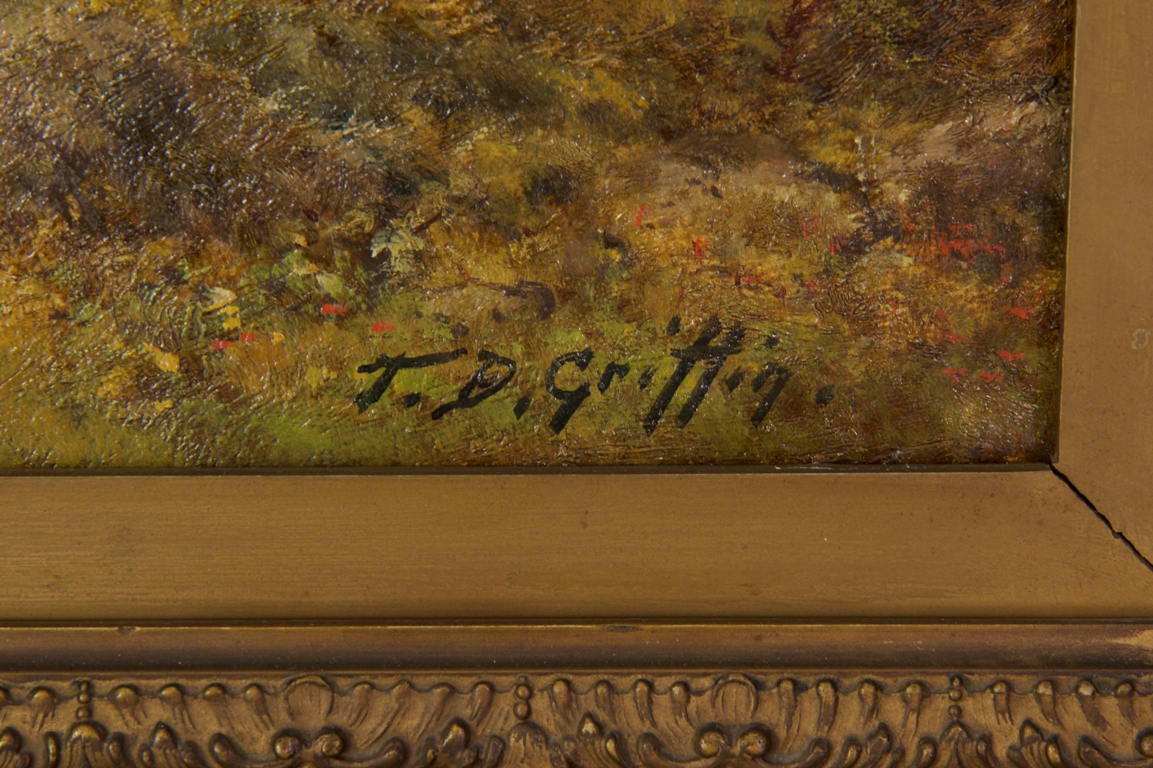 Canvas Thomas B. Griffin, Antique Oil Landscape Painting of Lake
