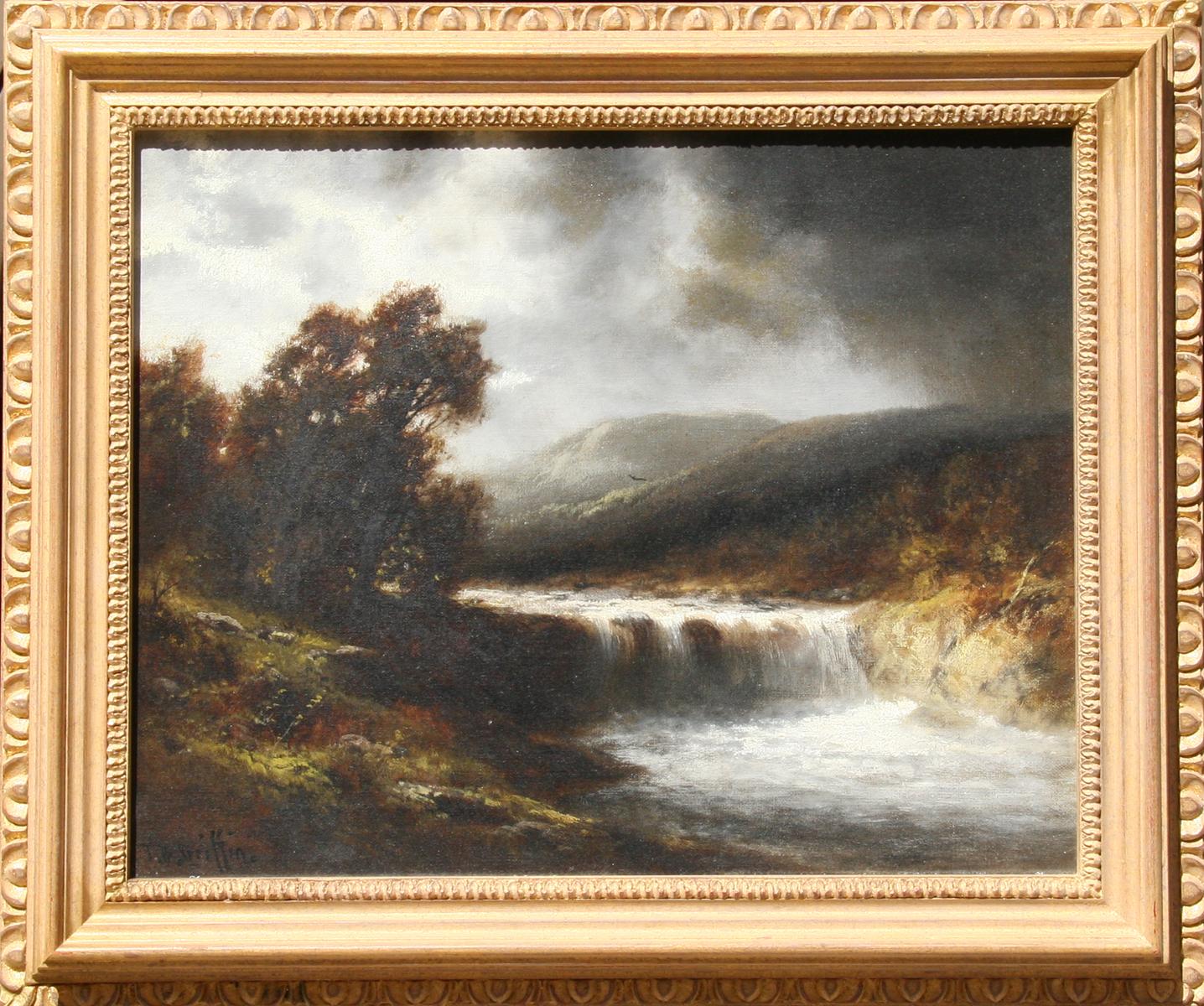 Thomas B. Griffin Landscape Painting - "Waterfall Scene", Oil Painting by Thomas Bartholomew Griffin