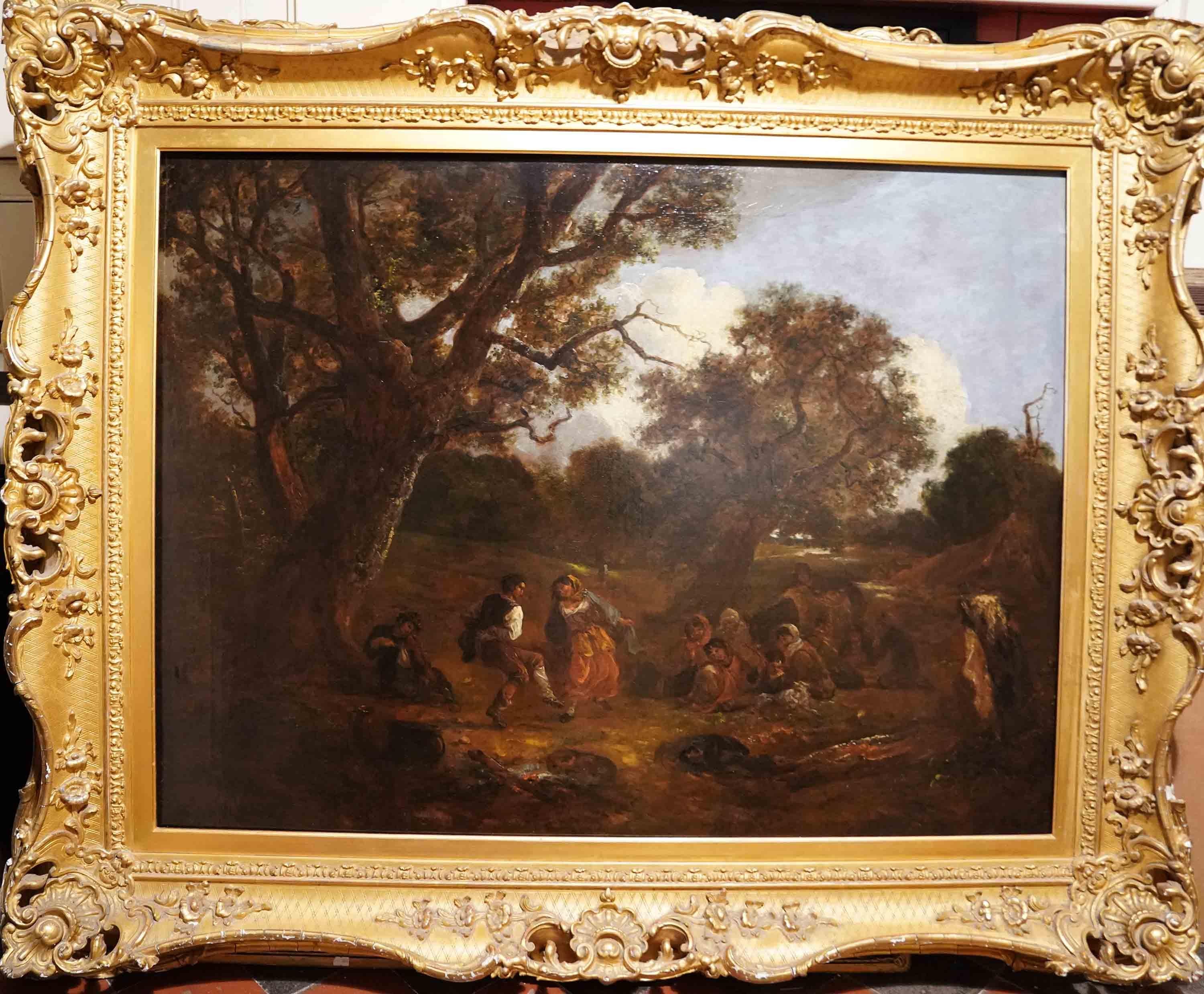 Dancers in a Landscape - British 19thC art figurative landscape oil painting For Sale 10