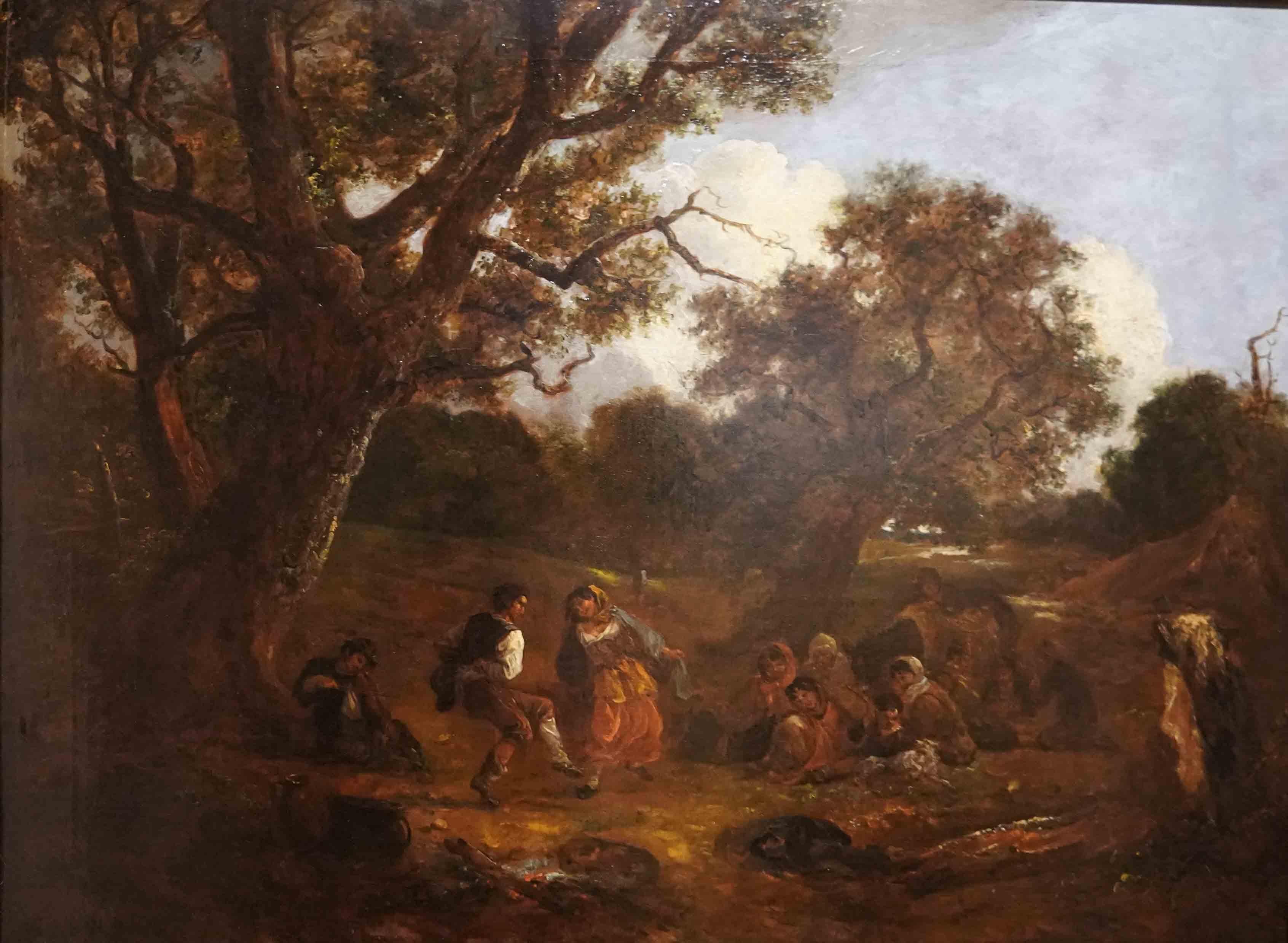 Dancers in a Landscape - British 19thC art figurative landscape oil painting - Painting by Thomas Baker of Bath