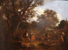Dancers in a Landscape - British 19thC art figurative landscape oil painting