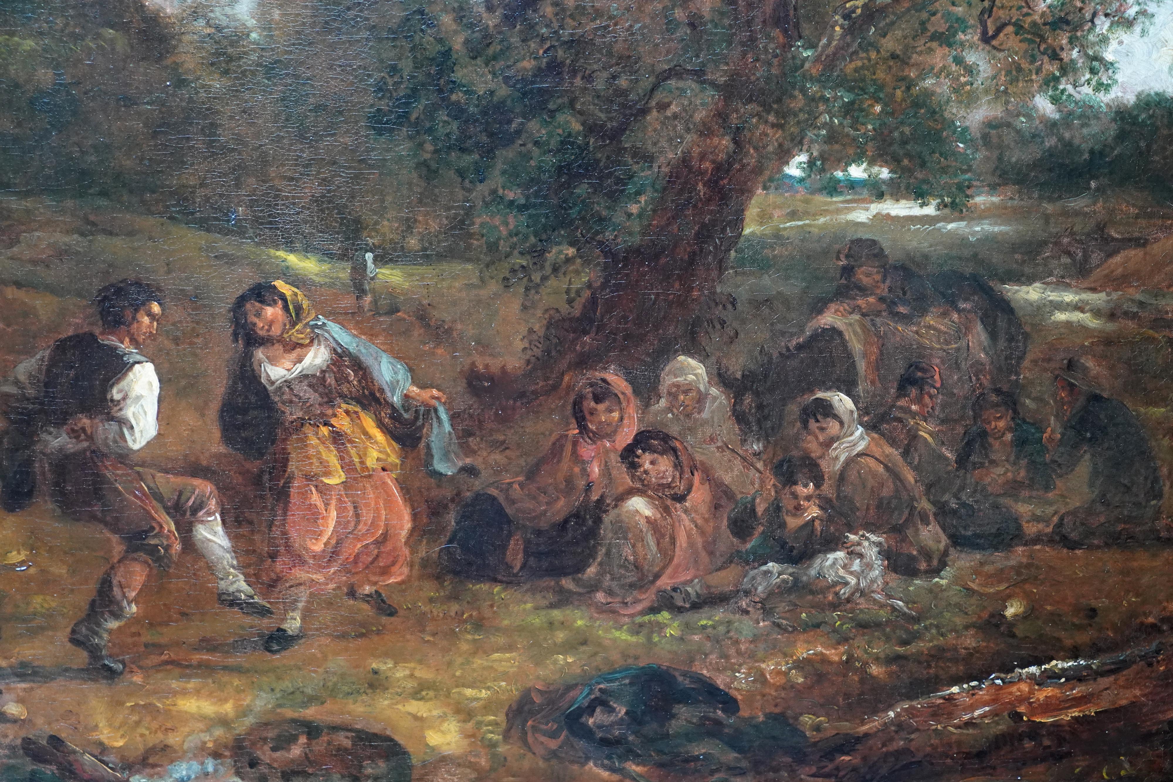 Dancers in a Landscape - British 19thC art figurative landscape oil painting For Sale 2