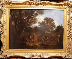 Antique Dancers in a Landscape - British 19thC art figurative landscape oil painting