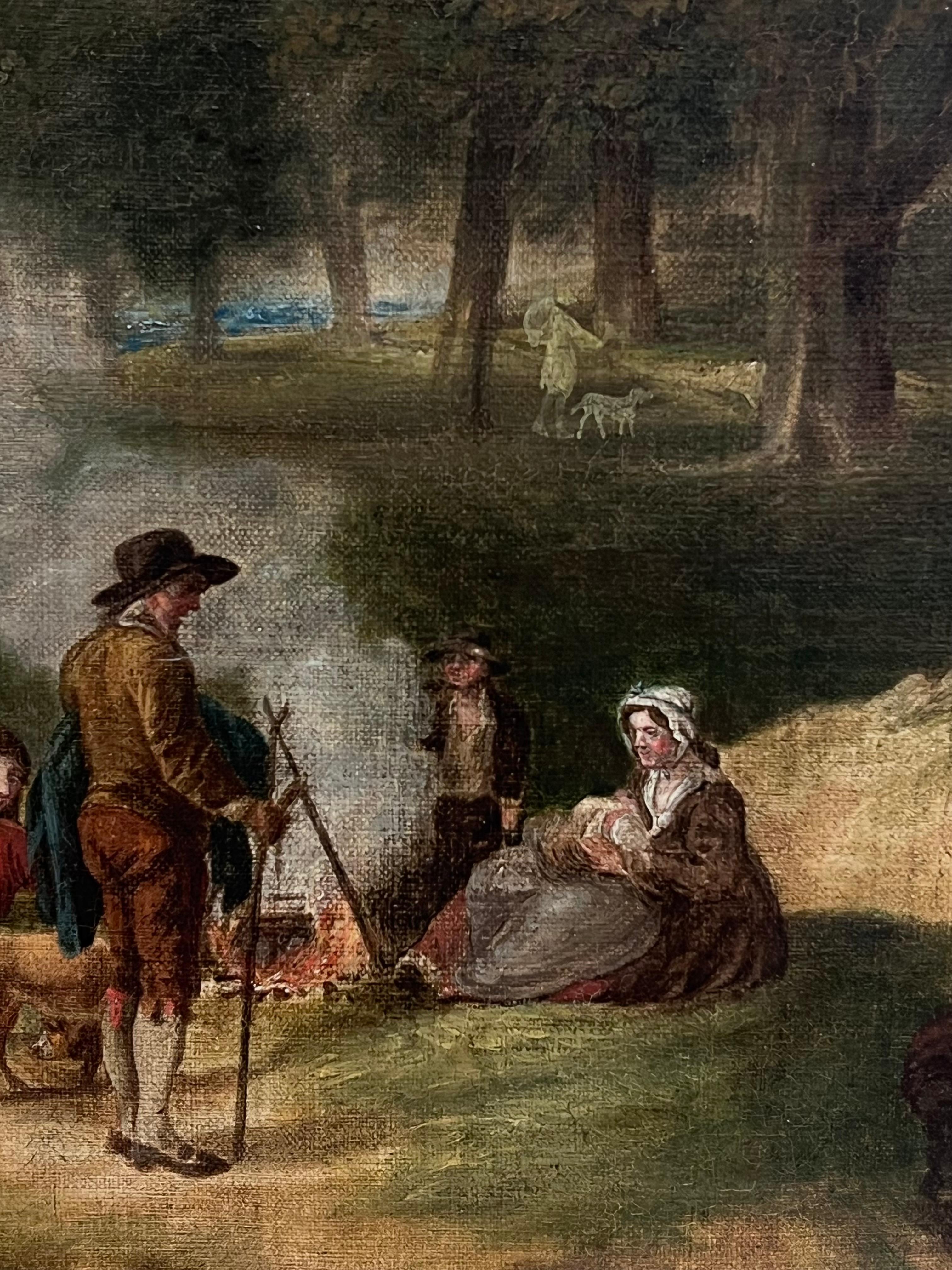 Travelers in the Woodland
by Thomas Barker Of Bath ( 1769 - 1847)
metal plaque on frame 
oil on canvas, framed
framed: 33.5 x 29.5 inches
canvas : 28 x 24 inches
Provenance: private collection, England
Condition: very good condition

For more any