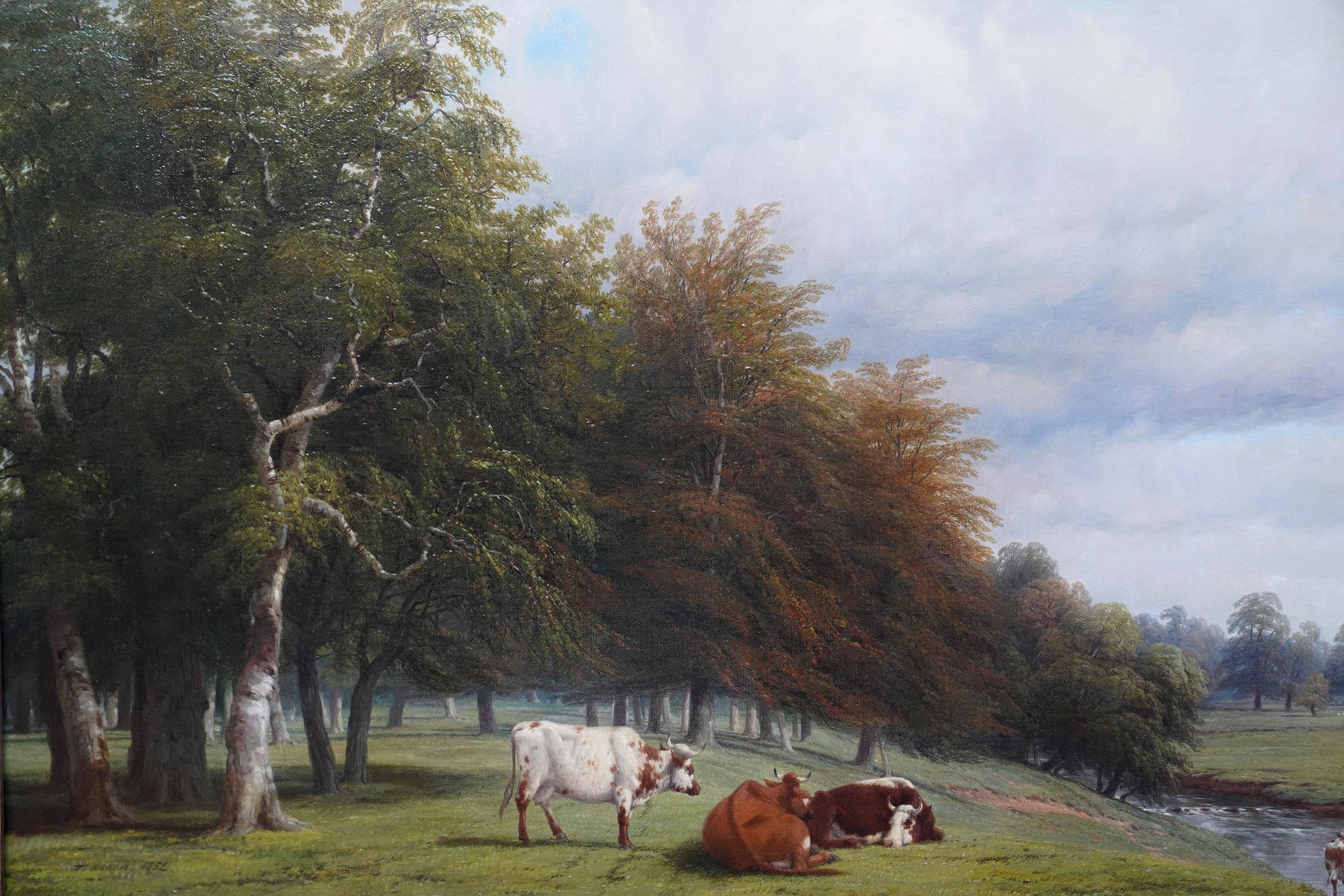 Cattle Grazing in a Wooded Landscape - British Victorian art oil painting For Sale 3