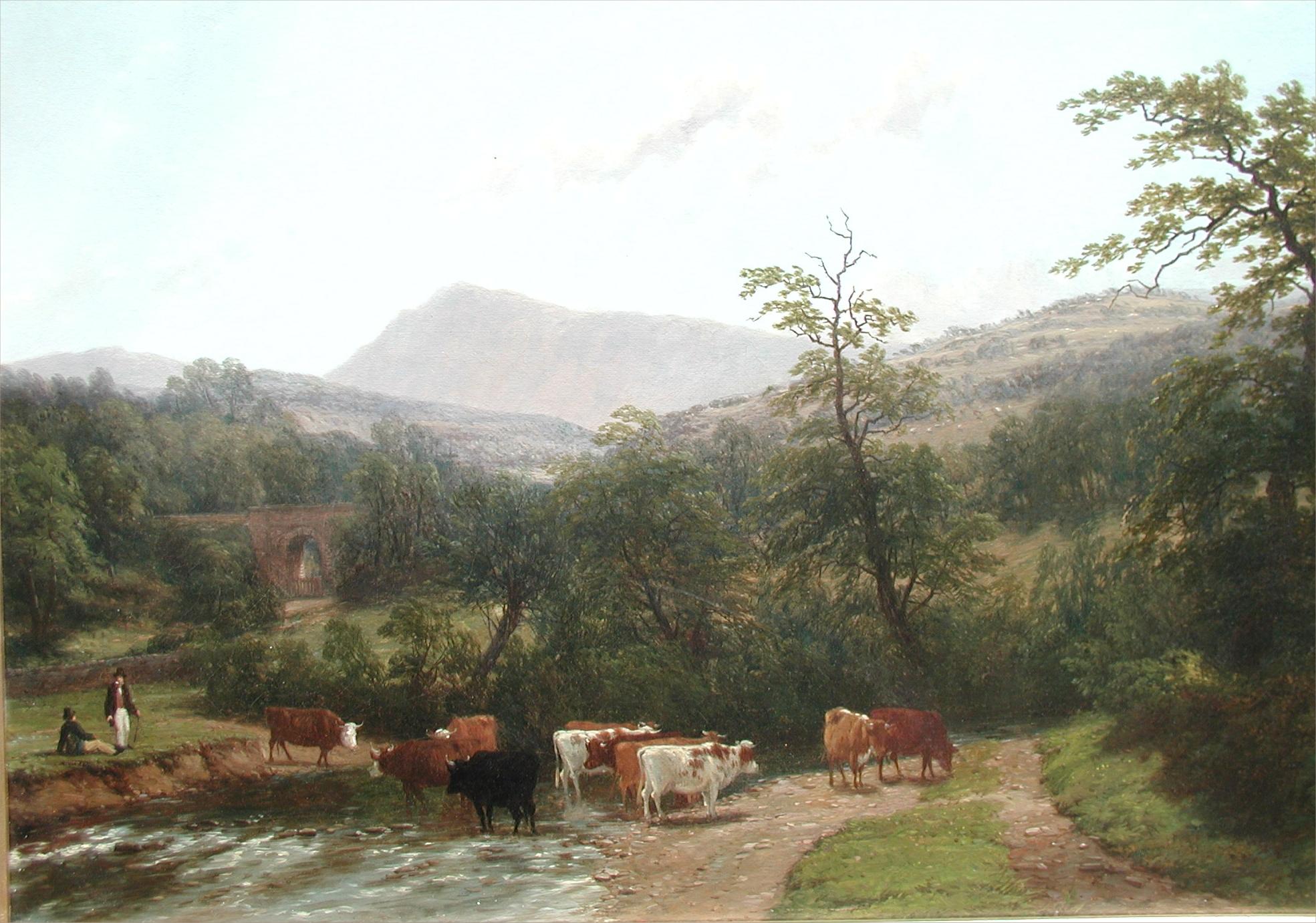 Cattle Watering - Painting by Thomas Baker of Leamington