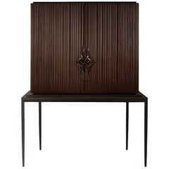 lacquered mahogany Thomas Bar in Solid Mahogany Wood and Coral Lacquered Inside