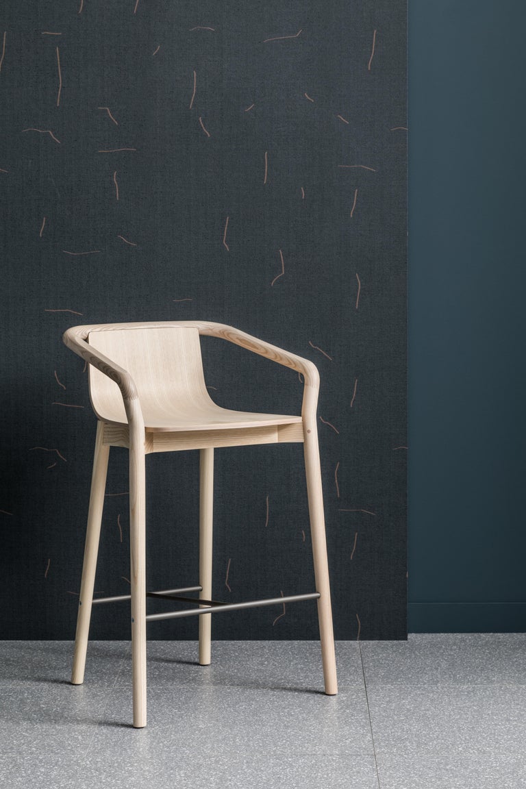 Contemporary SP01 Thomas High Bar Stool in Carbon Stained Ash, Made in Italy For Sale