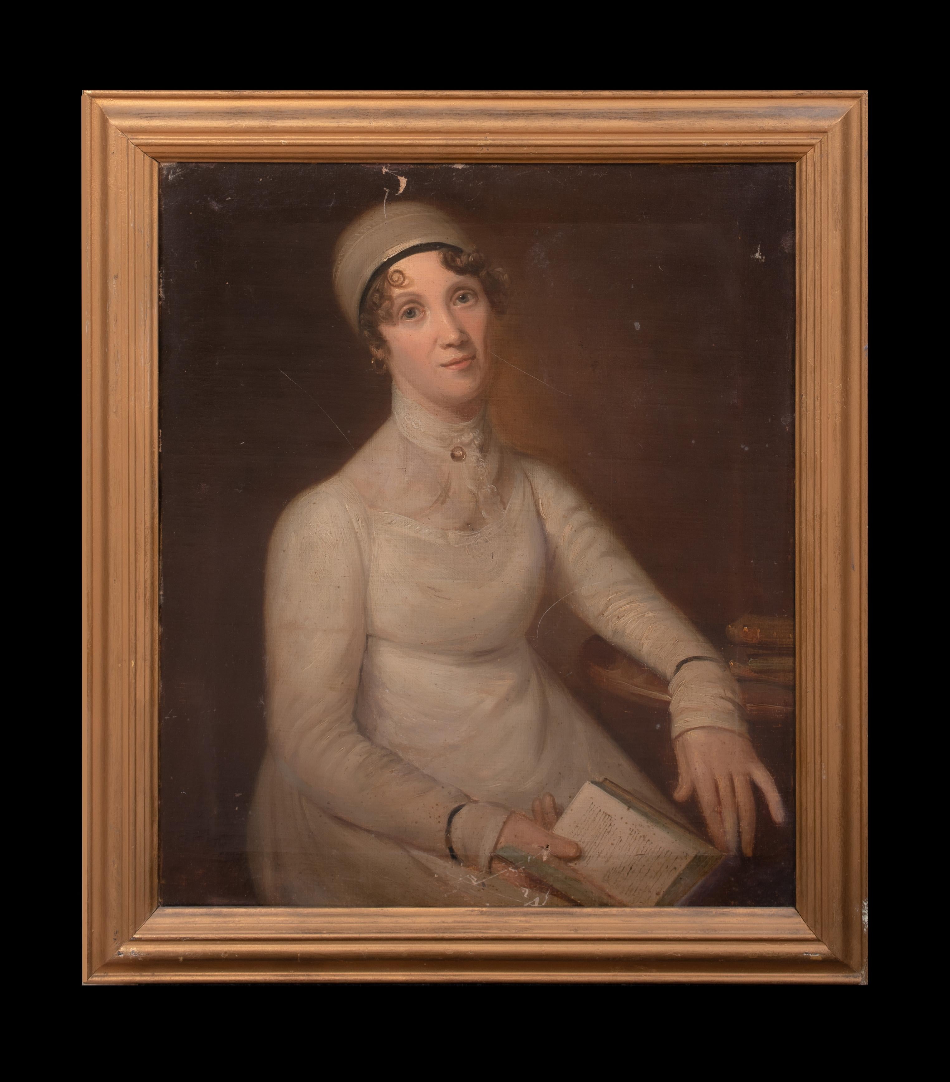 Portrait d'Anna Maria Porter, début du 19e siècle  Attribué à THOMAS BARBER - Painting de Thomas Barber
