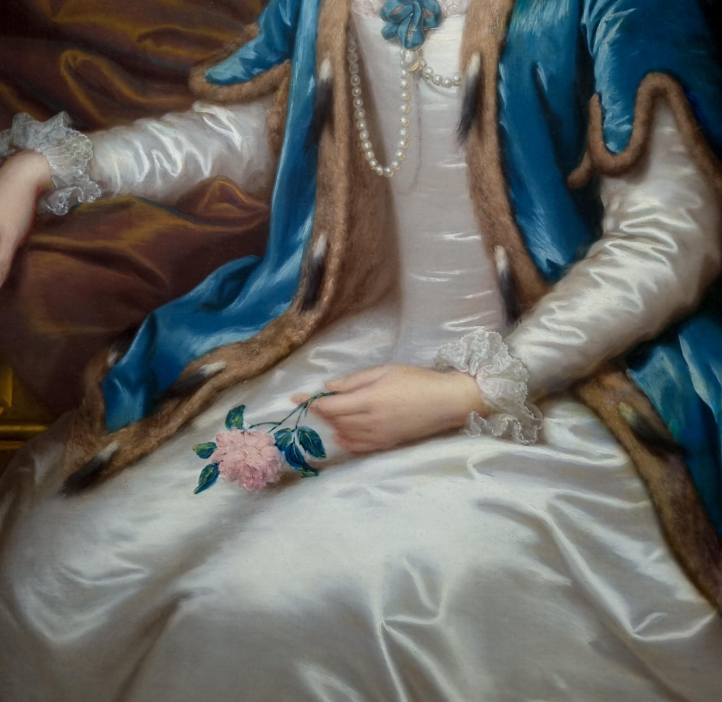 Portrait of Mrs William Acton, White Dress & Blue Cape c.1740 Signed painting 6
