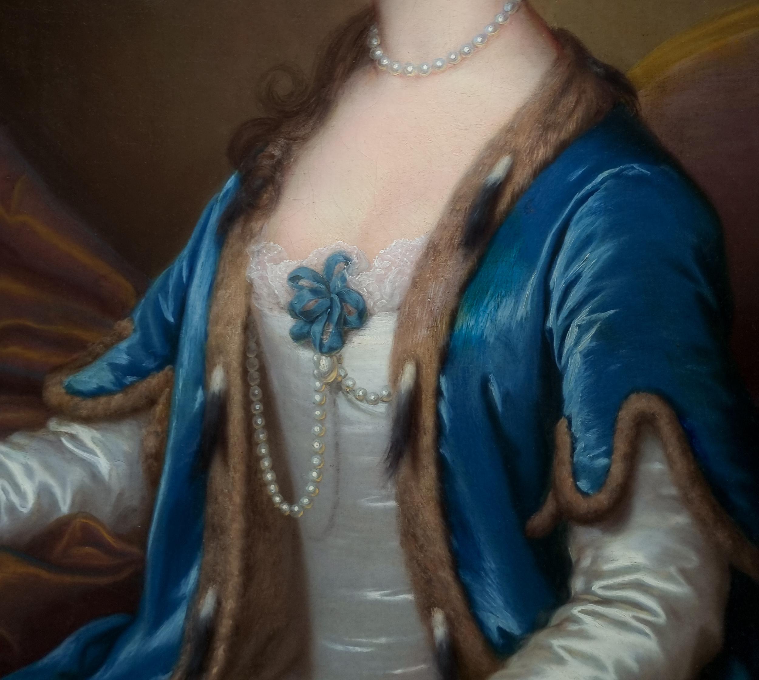 Portrait of Mrs William Acton, White Dress & Blue Cape c.1740 Signed painting 8