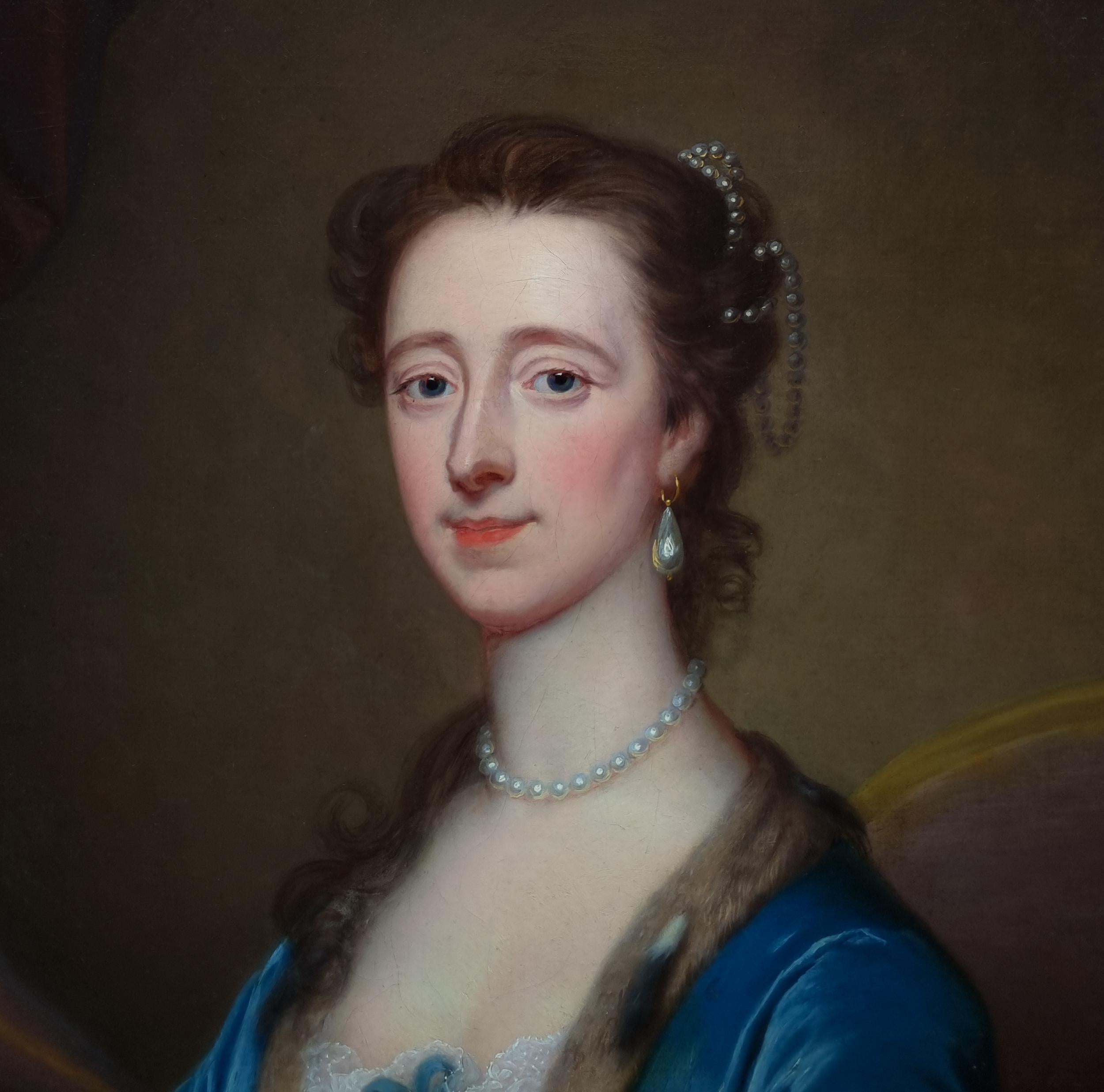 Portrait of Mrs William Acton, White Dress & Blue Cape c.1740 Signed painting 9