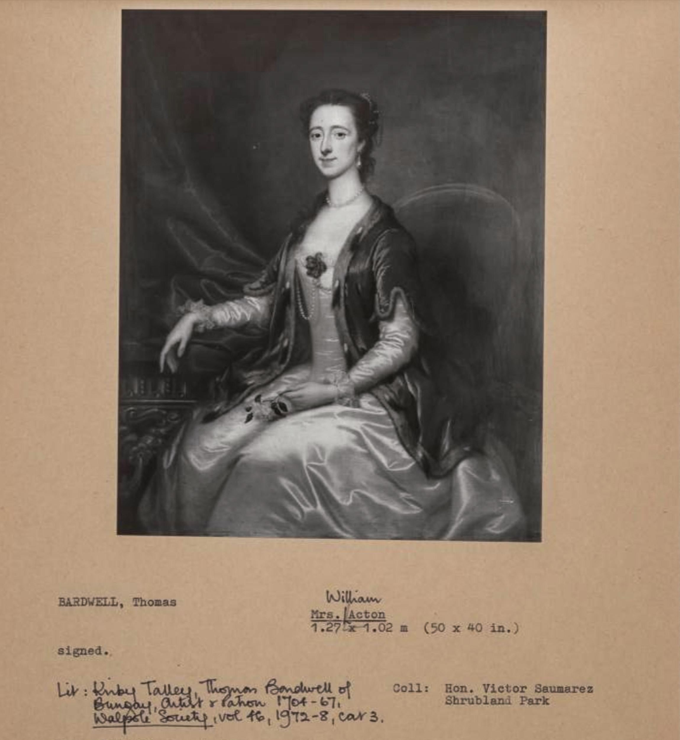 Portrait of Mrs William Acton, White Dress & Blue Cape c.1740 Signed painting 11