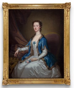 Portrait of Mrs William Acton, White Dress & Blue Cape c.1740 Signed painting