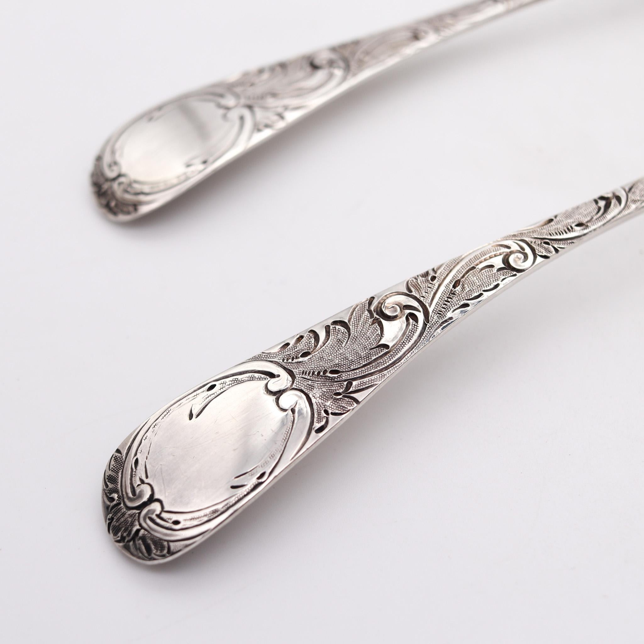 Repoussé Thomas Barker 1825 London Georgian Pair of Fruit Spoons in Gilded .925 Sterling For Sale