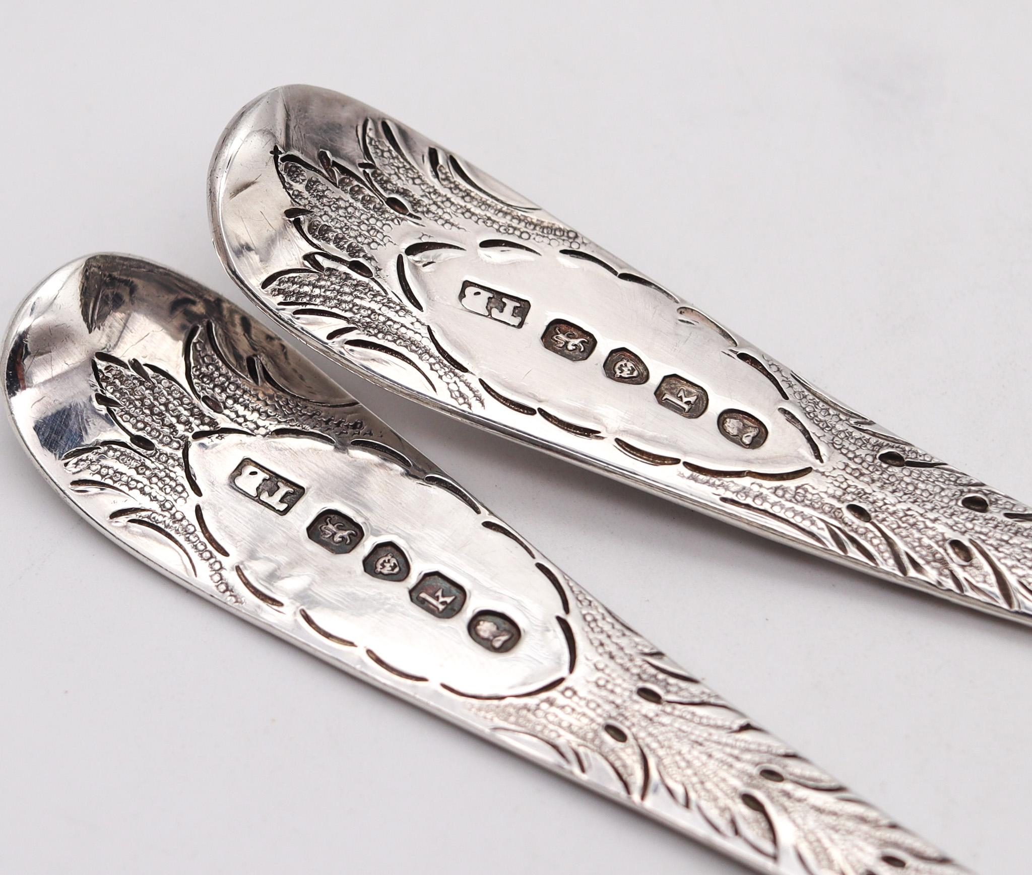 18th Century and Earlier Thomas Barker 1825 London Georgian Pair of Fruit Spoons in Gilded .925 Sterling For Sale