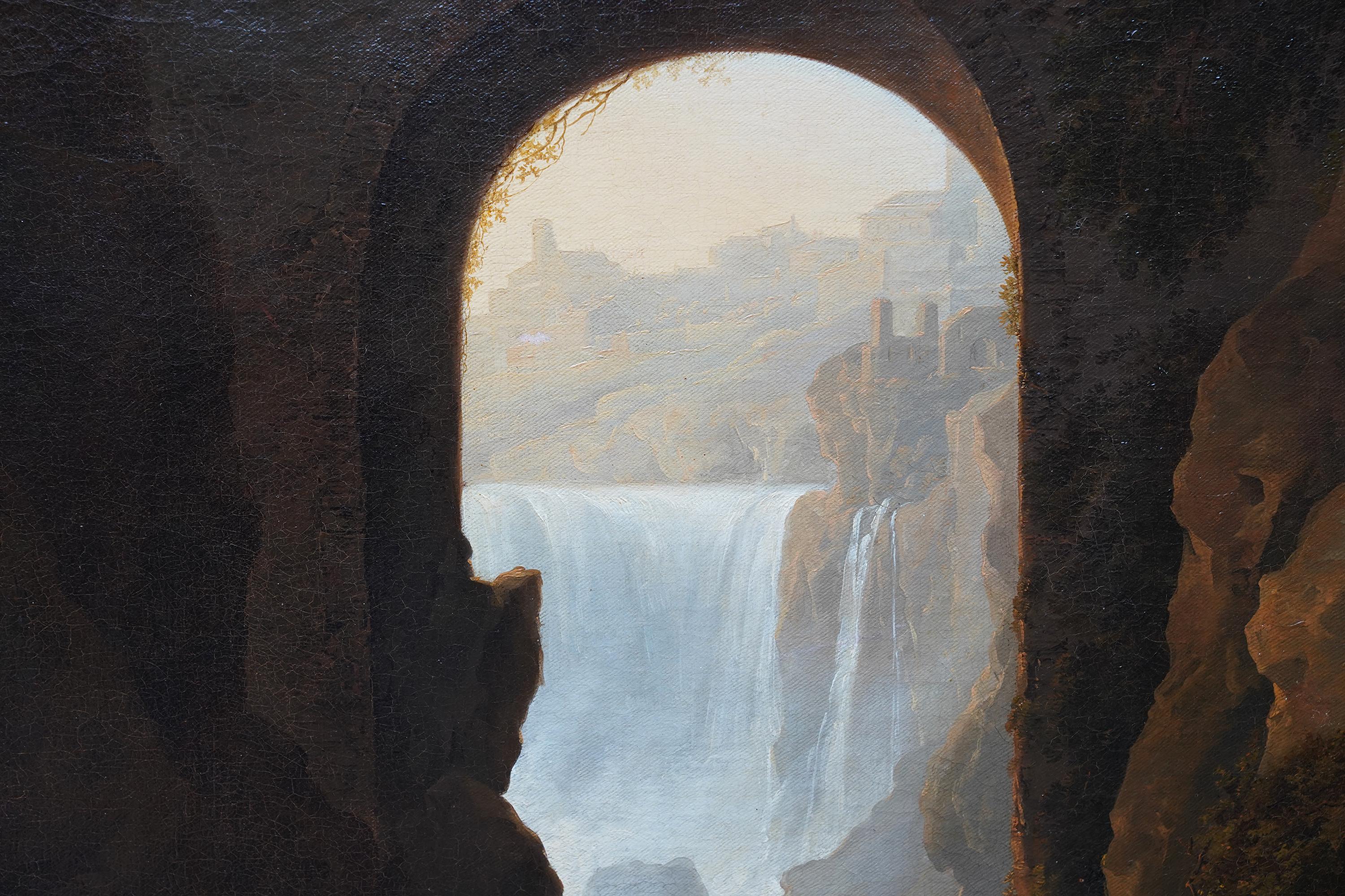 Tivoli Waterfall through Ponte Lupo - British Old Master landscape oil painting - Brown Landscape Painting by Thomas Barker of Bath