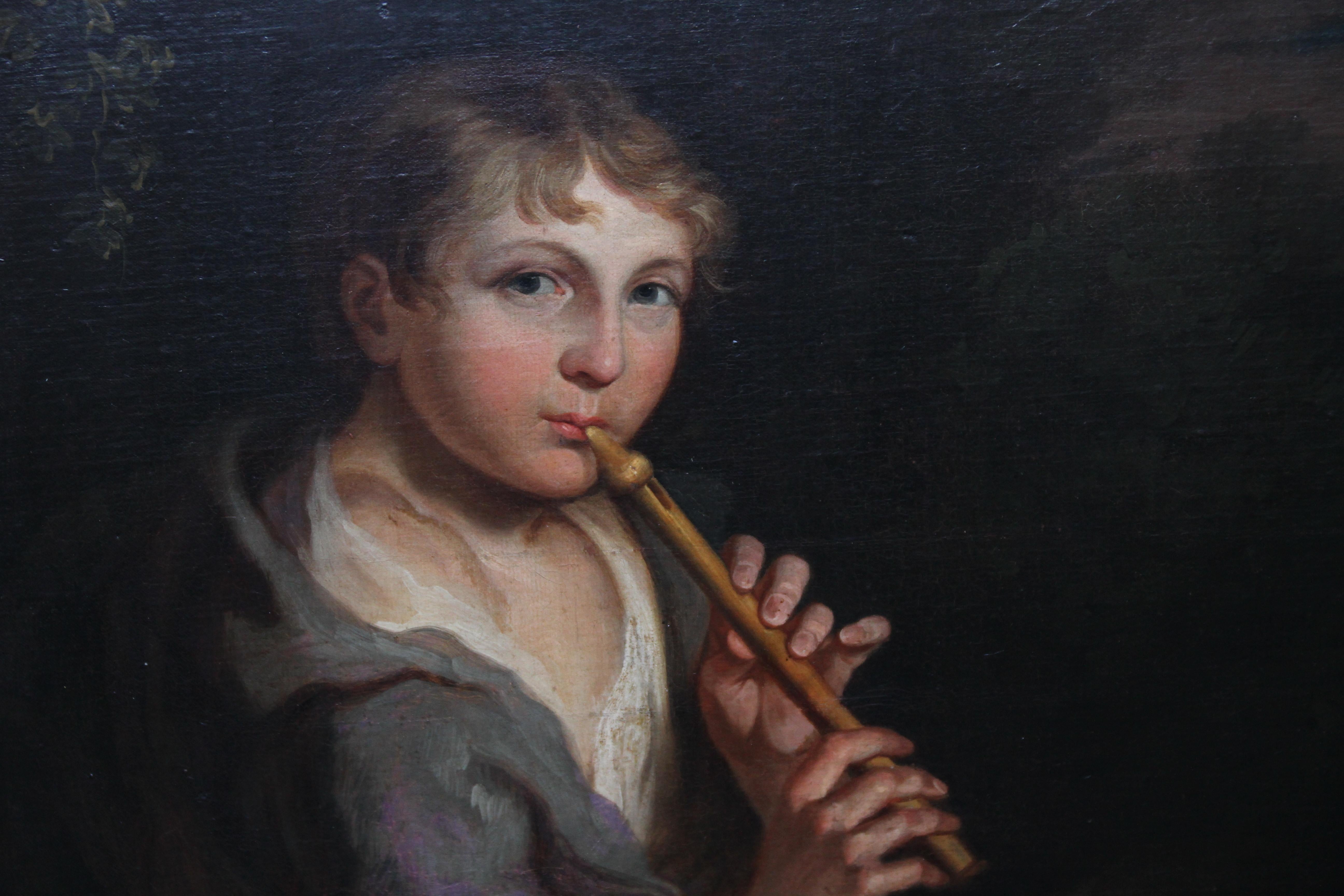 boy playing flute painting