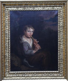Portrait of Boy Playing a Flute - 18th/19th century art Old Master oil painting 
