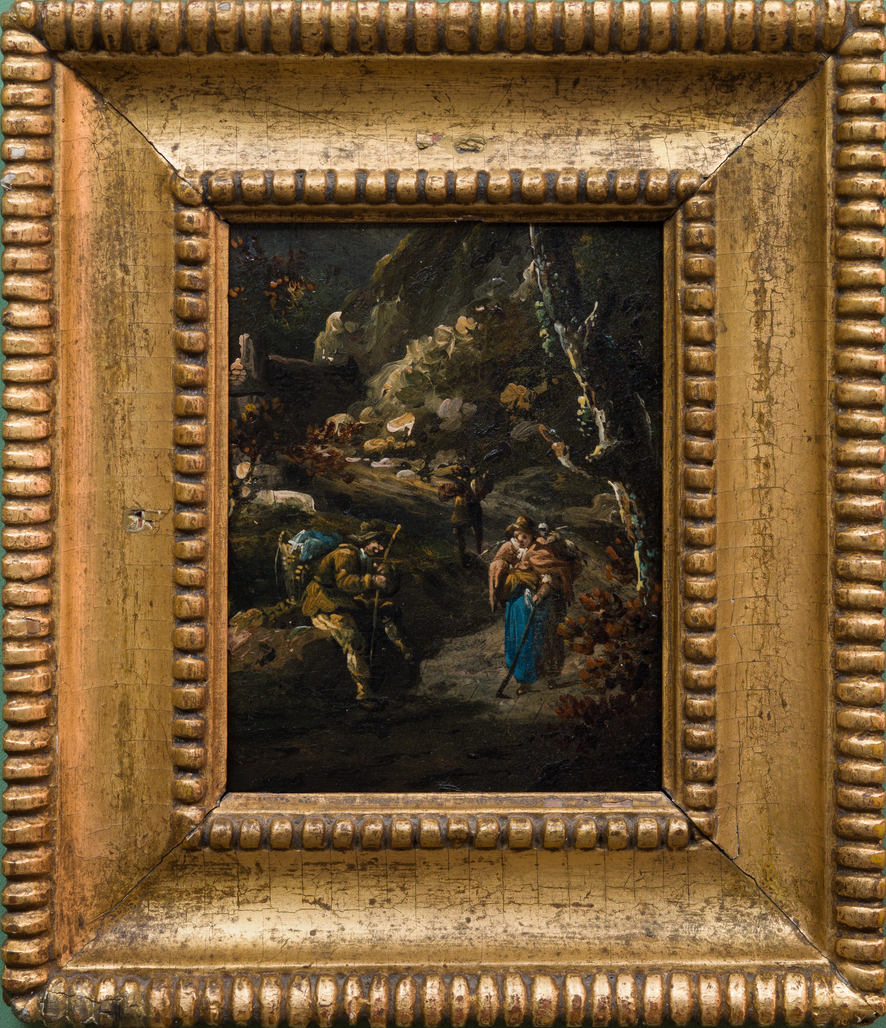 Thomas Barker of Bath Figurative Painting – Ein kleines altes Gemälde, das Rocky Path genannt wird, mit Figuren