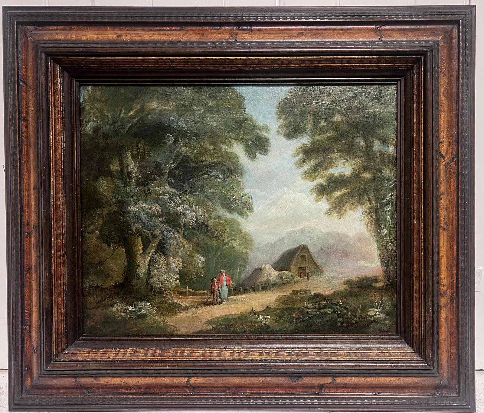 Fine c. 1800s English Country Landscape Figures in Golden Light Wooded Landscape - Painting by Thomas Barker of Bath