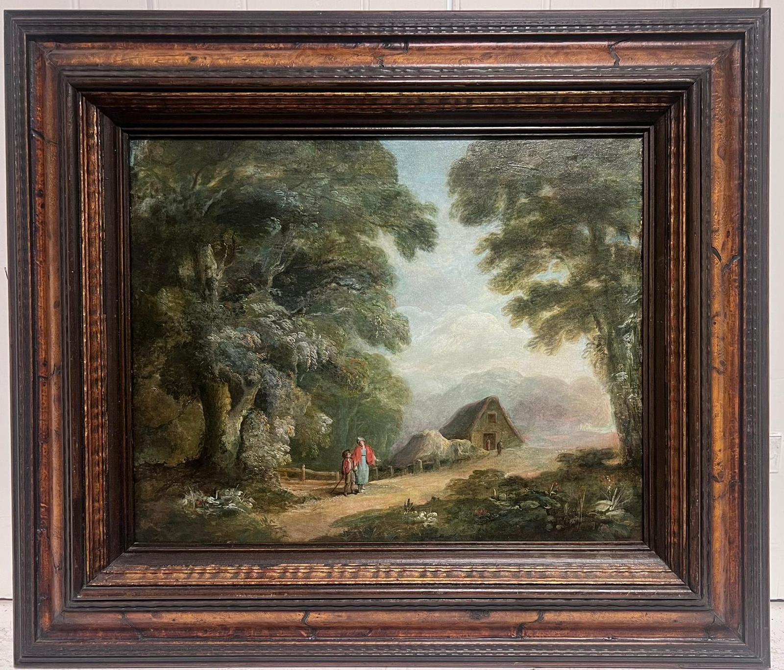 Raffinato paesaggio di campagna inglese del 1800 circa, con figure in un paesaggio boschivo dalla luce dorata - Painting di Thomas Barker of Bath