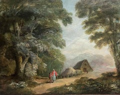 A.I.C C. C'est un beau paysage de campagne anglais, avec des figures dans une lumière dorée, un paysage Woodé.