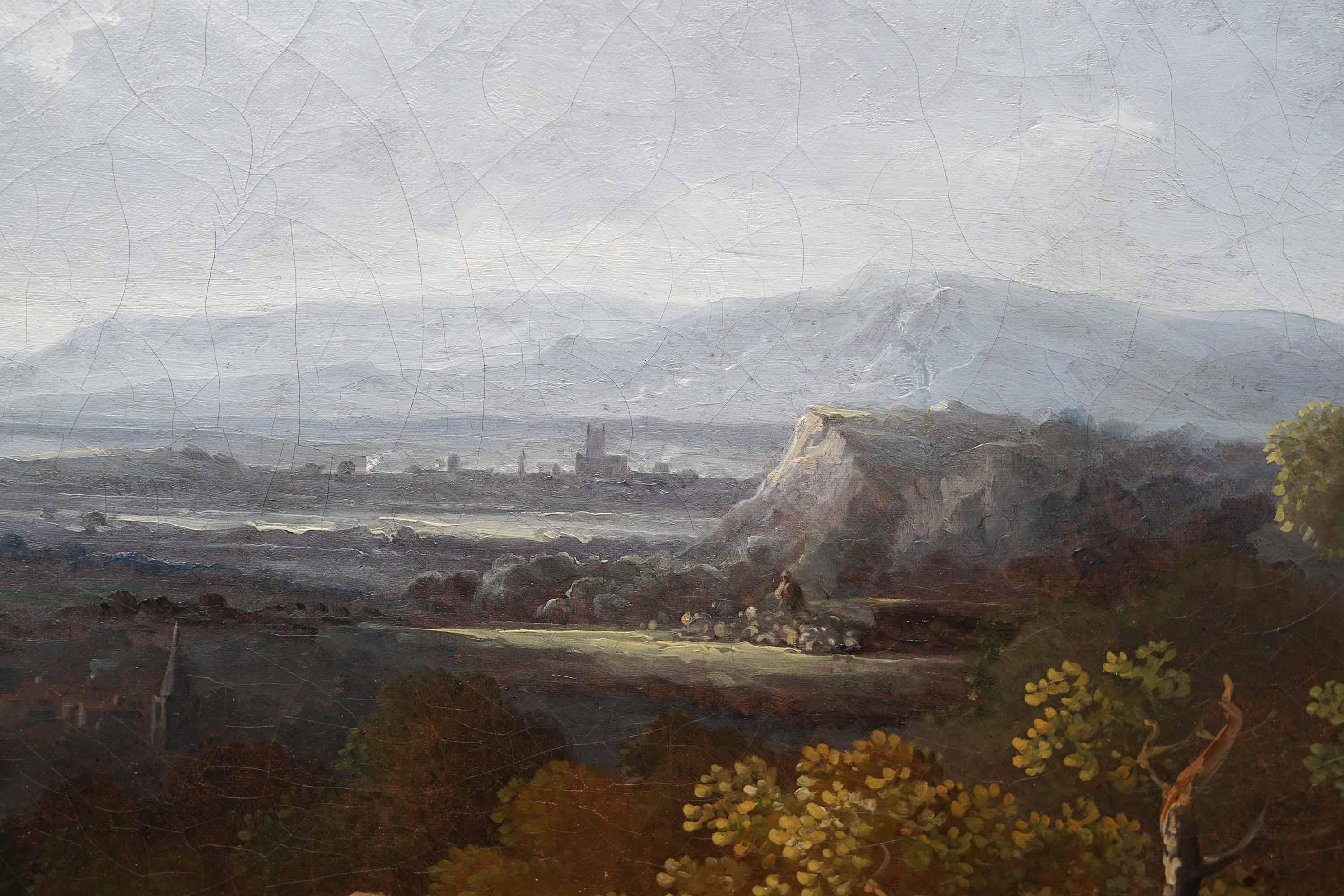 View from Leckhampton Hill with Gloucester - British Old Master art oil painting - Brown Landscape Painting by Thomas Barker of Bath