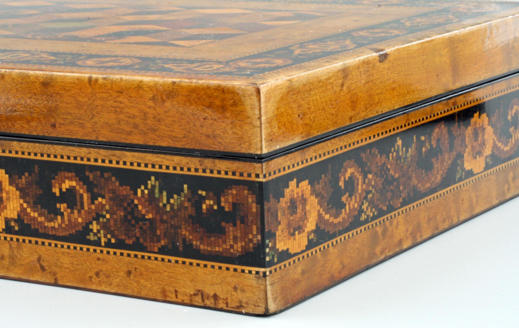 Folk Art Thomas Barton Exceptional Tunbridge Ware Wooden Box, 19th Century