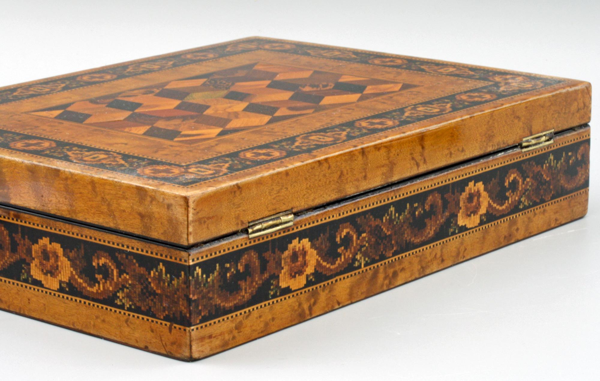 English Thomas Barton Exceptional Tunbridge Ware Wooden Box, 19th Century